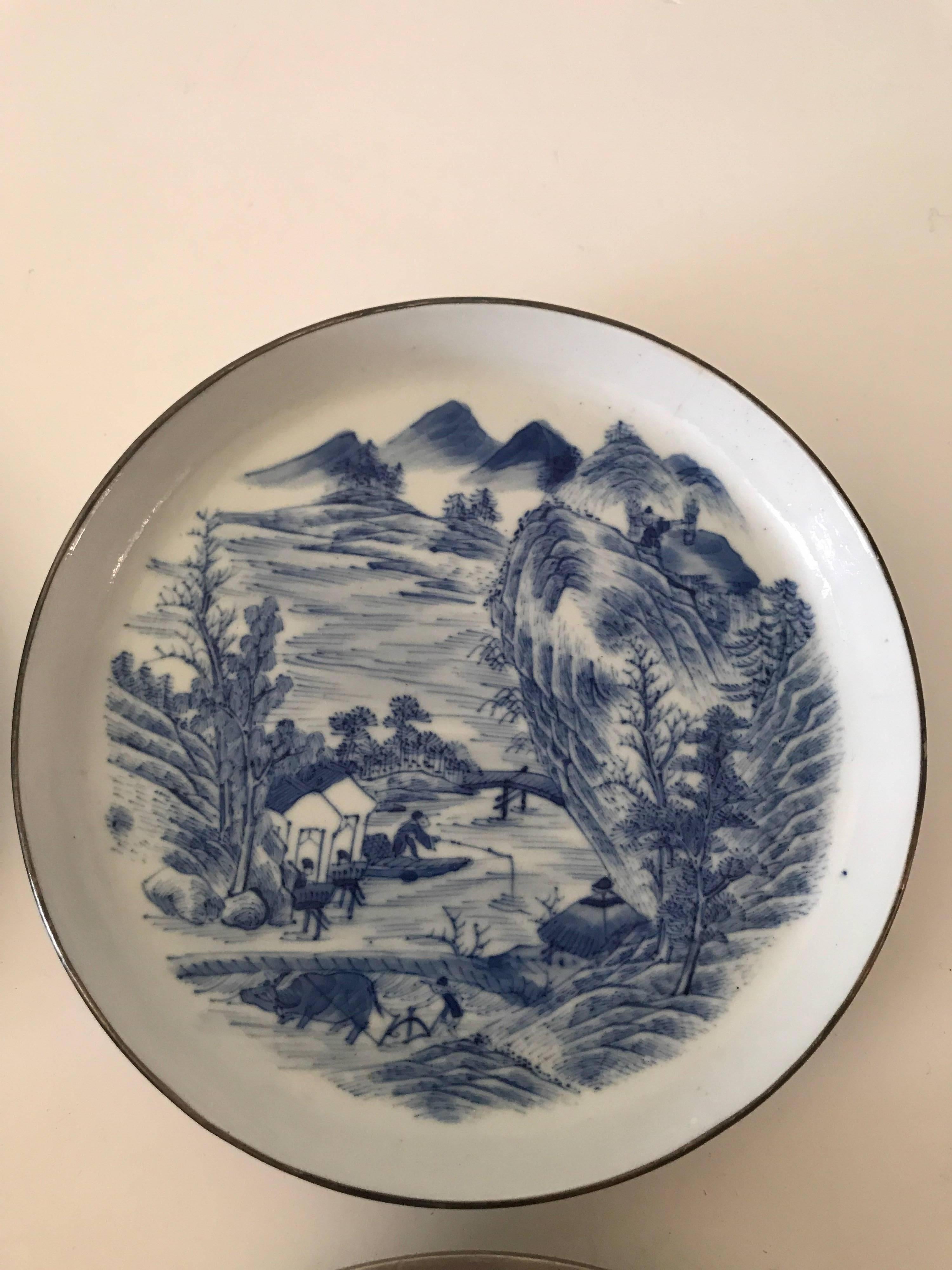 Rare Six Chinese Blue and White Poem Dishes, 18th Century In Good Condition For Sale In Drottningholm, SE
