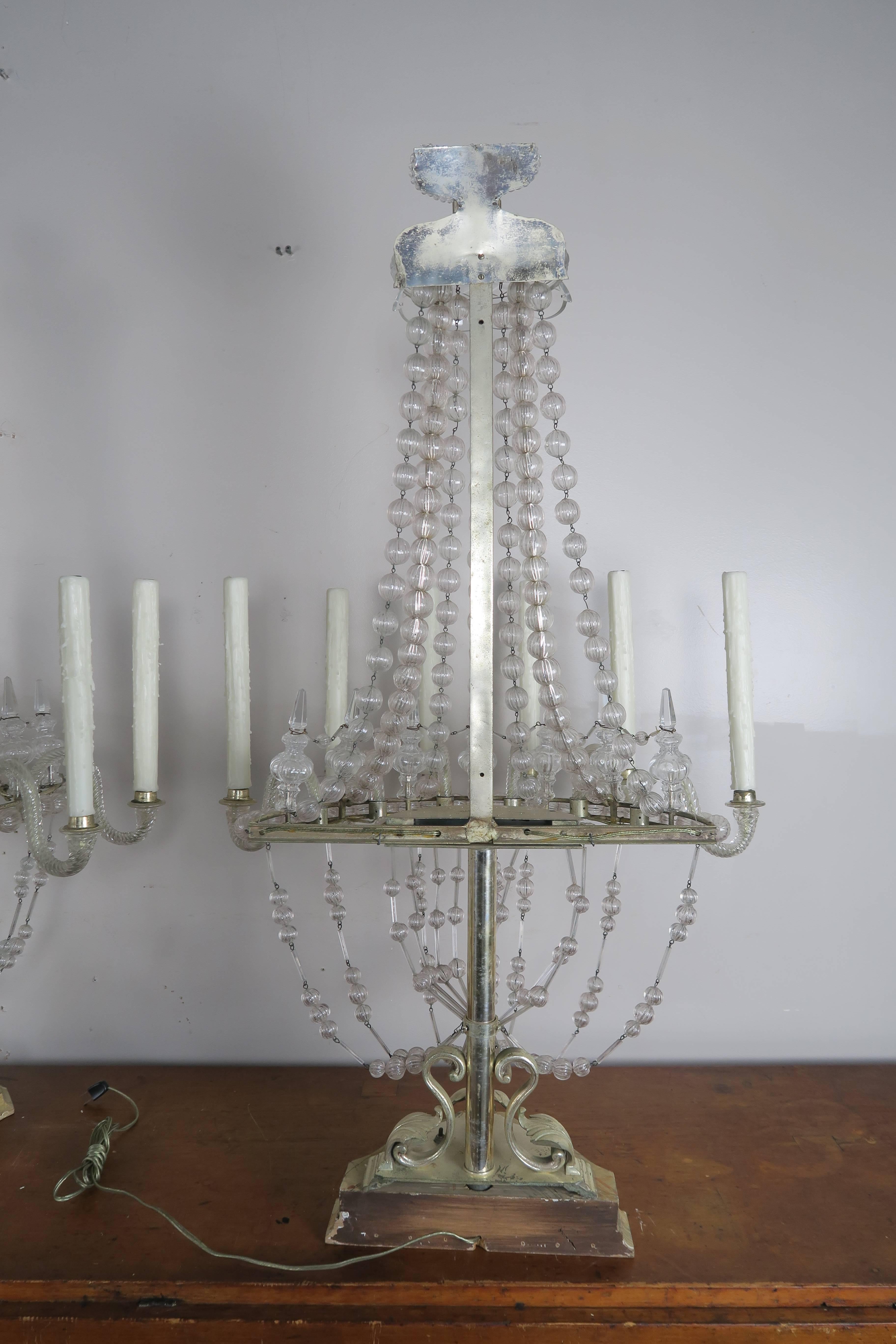 Rare Six-Light Handblown Murano Glass Lamps, Pair 6