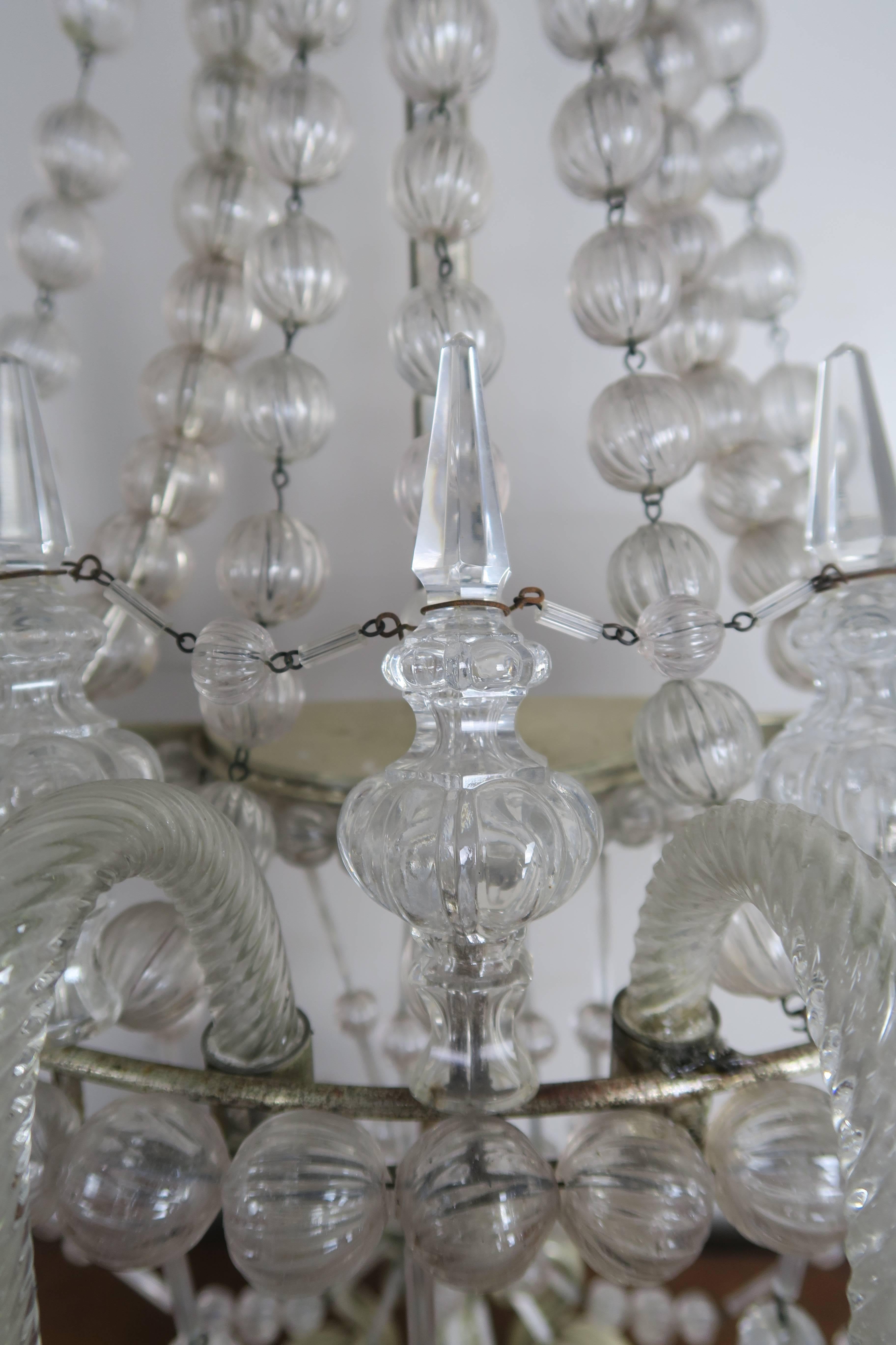 Rococo Rare Six-Light Handblown Murano Glass Lamps, Pair