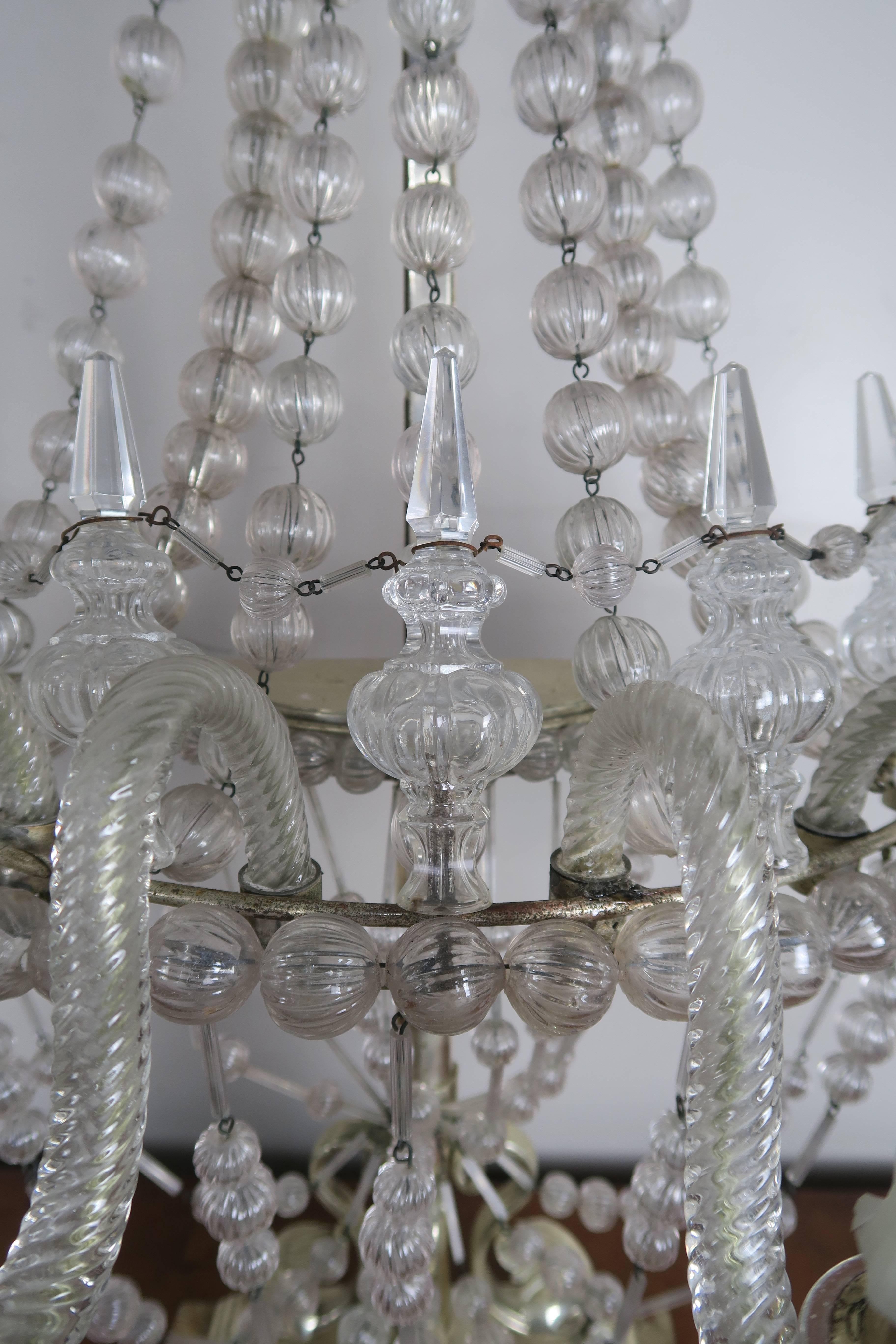 Italian Rare Six-Light Handblown Murano Glass Lamps, Pair