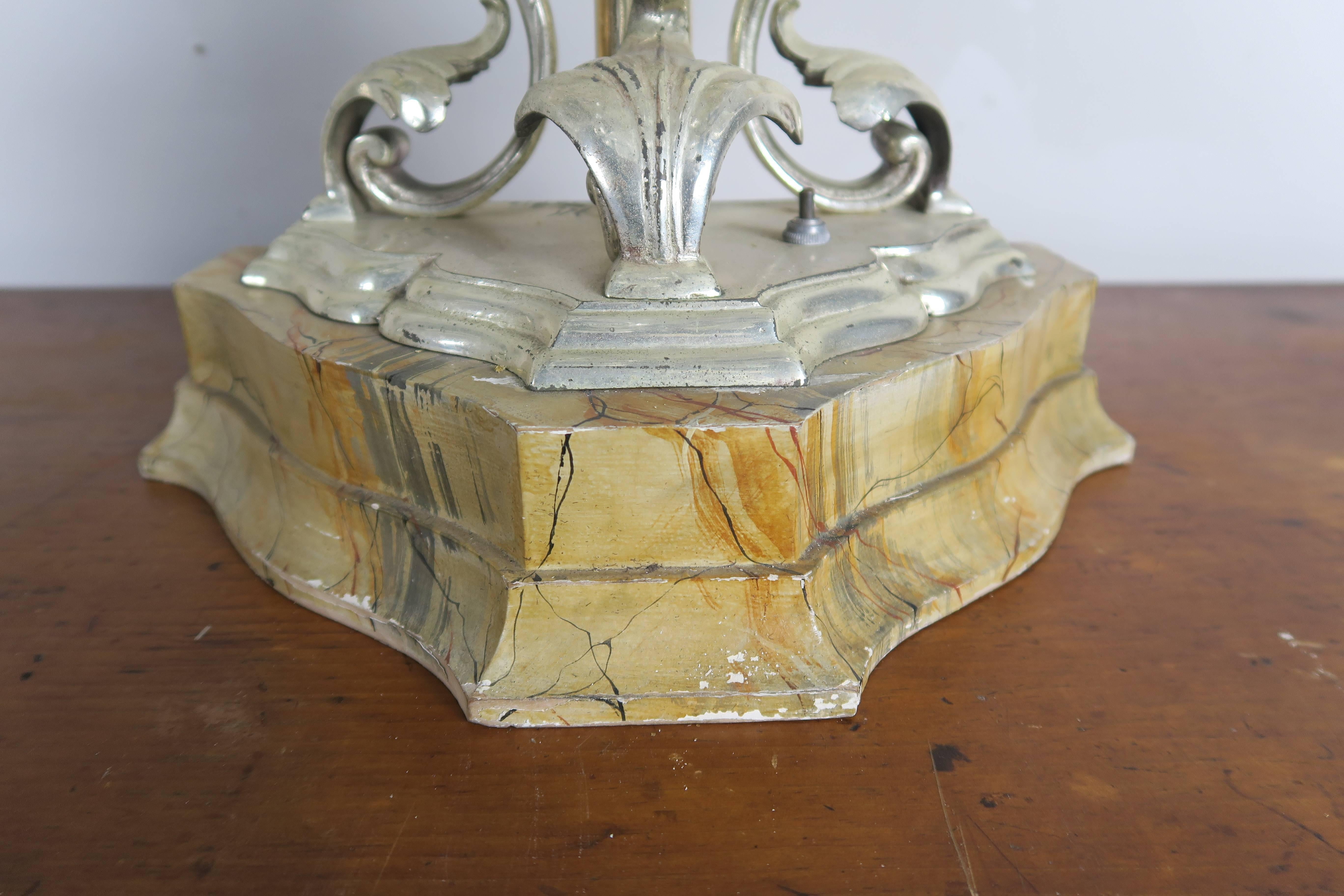 Silver Plate Rare Six-Light Handblown Murano Glass Lamps, Pair