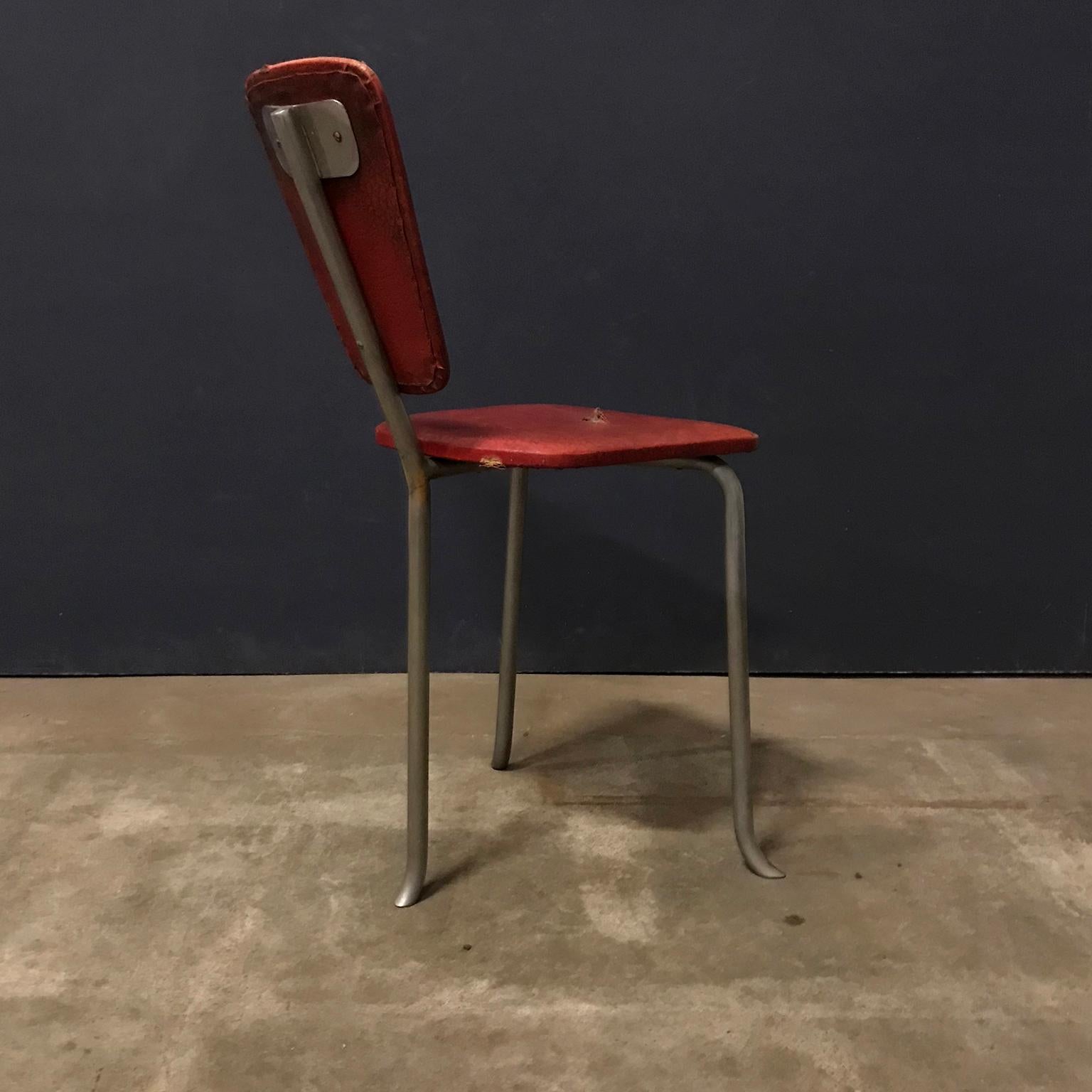 Mid-Century Modern Rare 1960s Tripod Side Chair in Original Red Leatherette For Sale