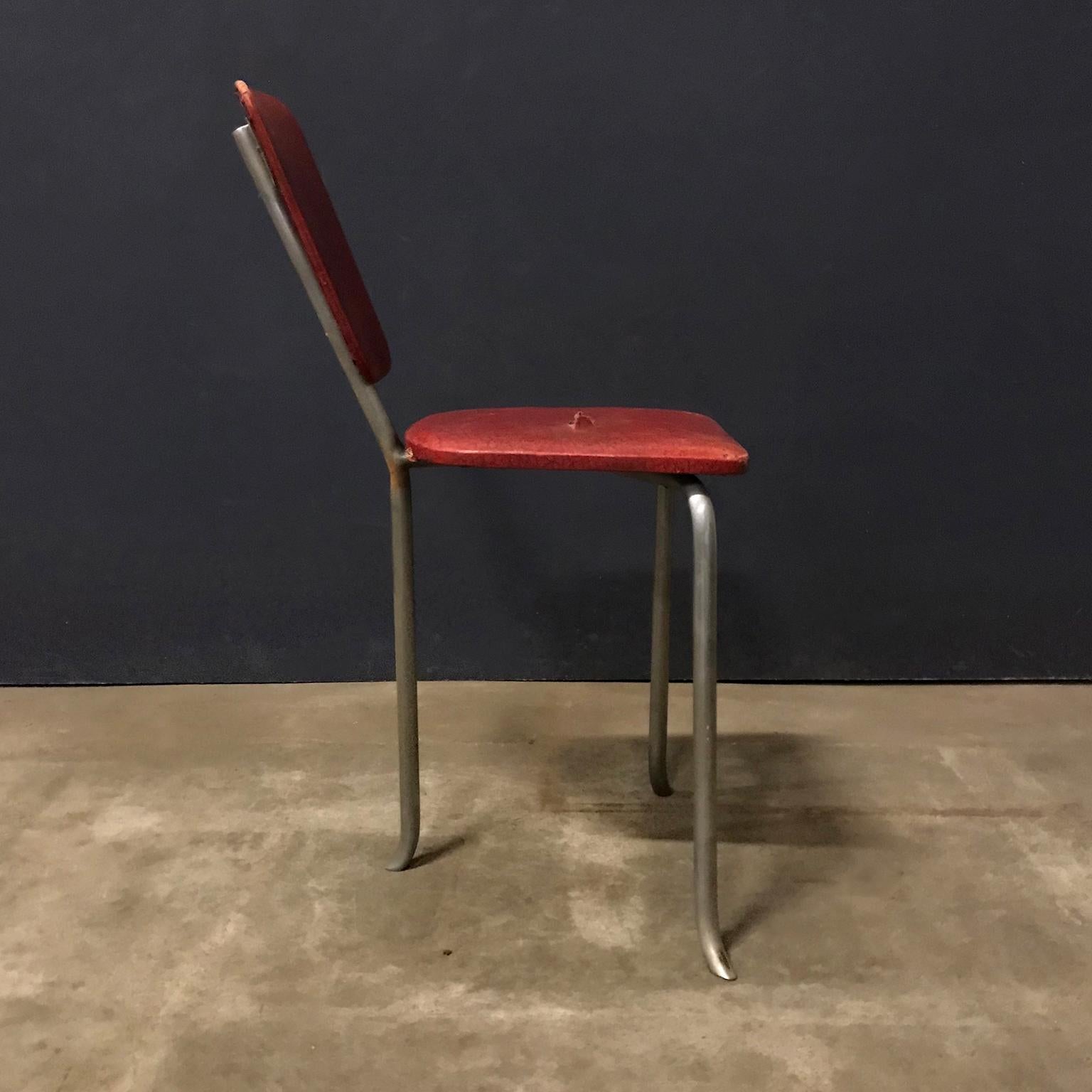 European Rare 1960s Tripod Side Chair in Original Red Leatherette For Sale