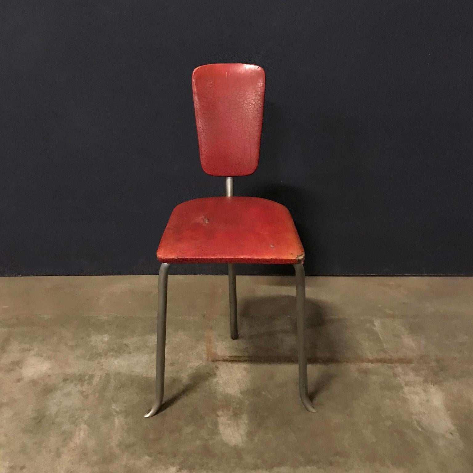 Mid-20th Century Rare 1960s Tripod Side Chair in Original Red Leatherette For Sale