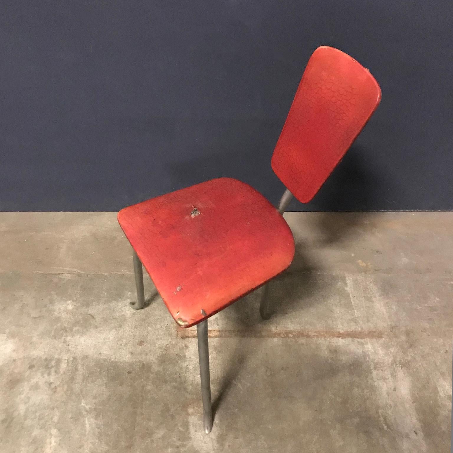 Metal Rare 1960s Tripod Side Chair in Original Red Leatherette For Sale