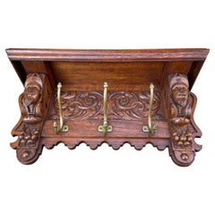 Rare Size 19th Century Renaissance Revival Wall Coat Rack w, Noblemen Sculptures