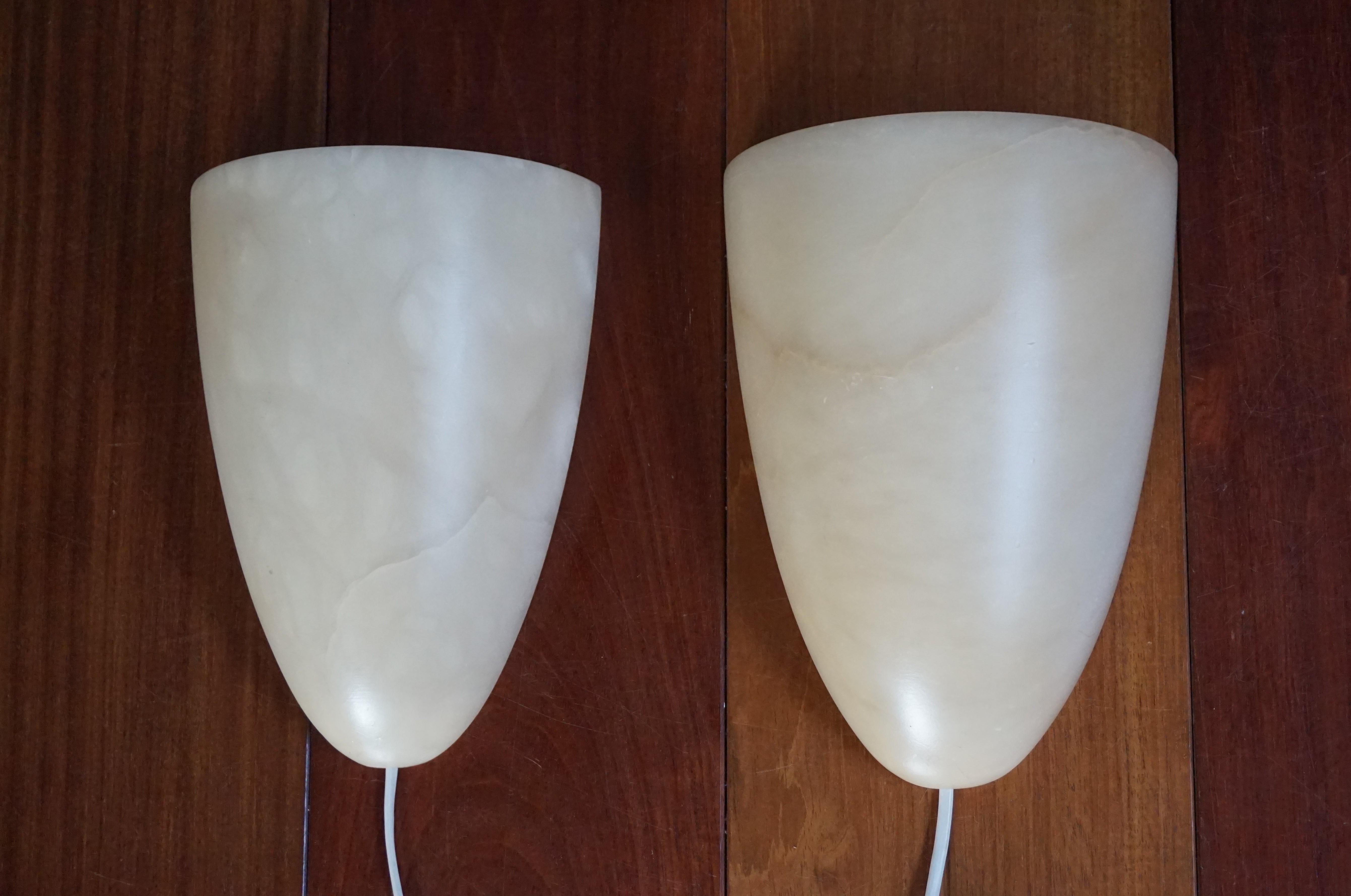 Rare Size & Shape Midcentury Era Alabaster Wall Sconces with Metal Brackets 6