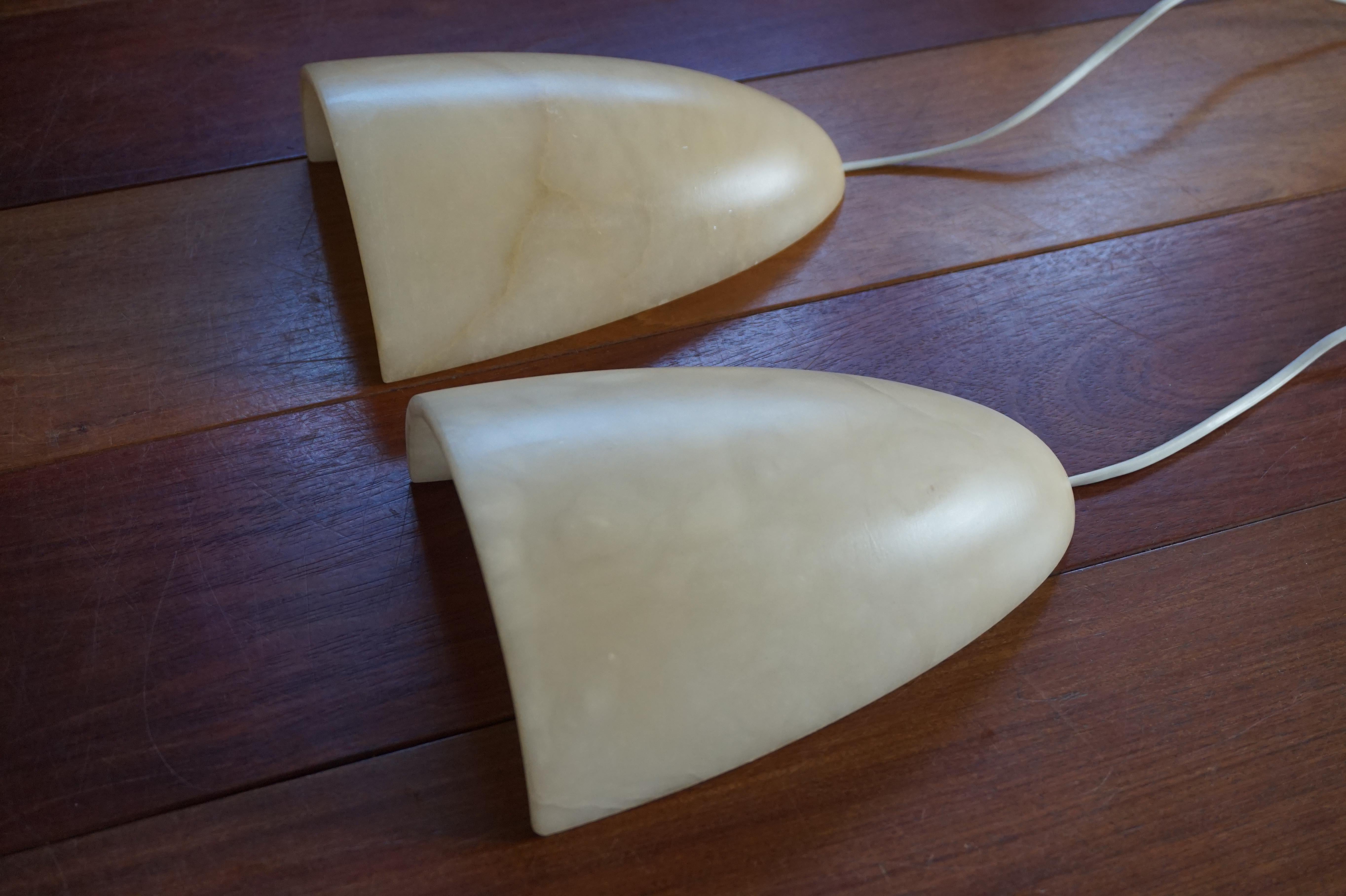 Rare Size & Shape Midcentury Era Alabaster Wall Sconces with Metal Brackets 1