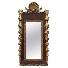 Antique Rare Sized, Carved & Gilt Empire Mirror w/ Shell Top