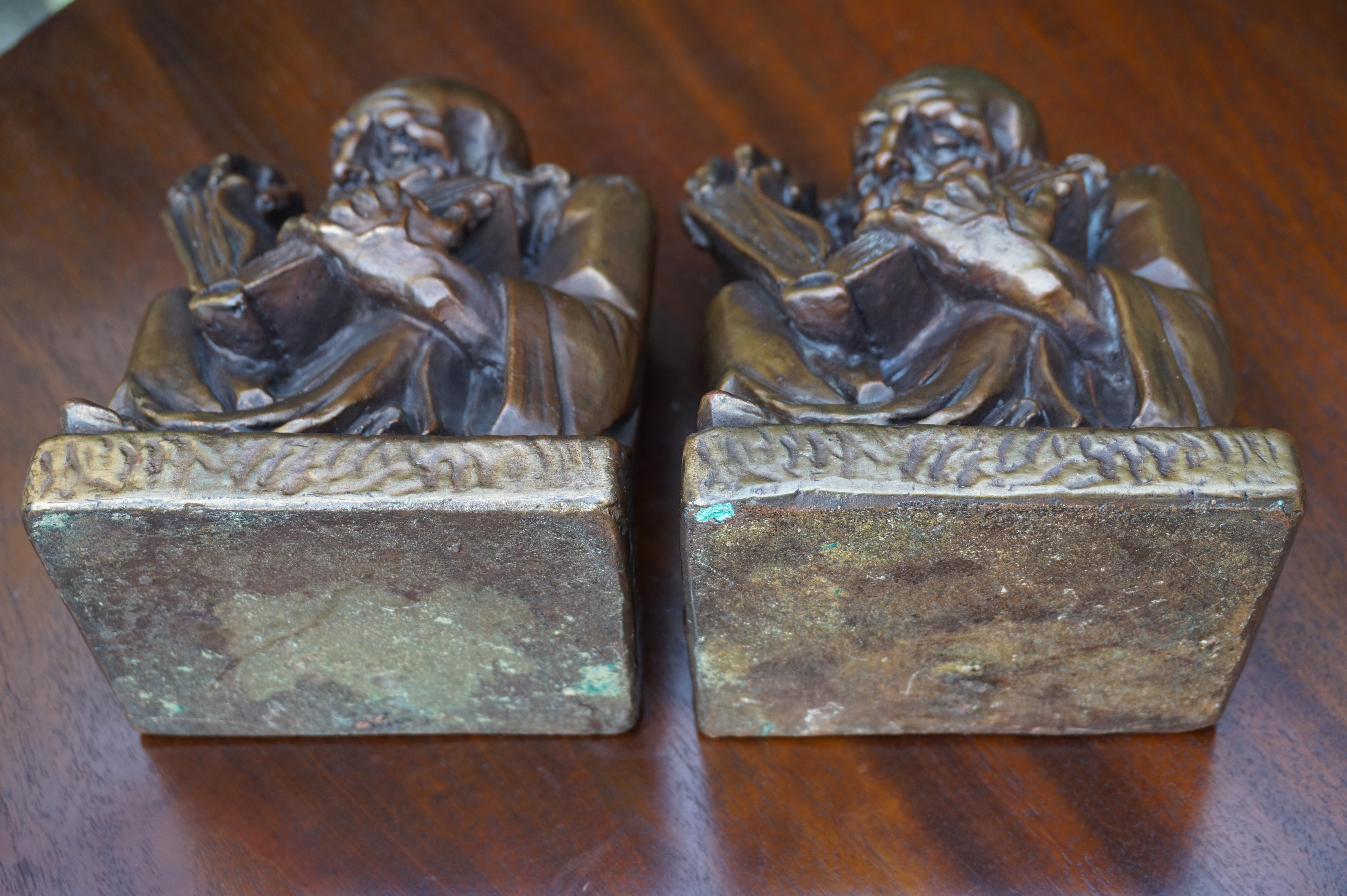Rare & Skillfully Crafted Pair of Patinated Brass, Alchemist Sculpture Bookends For Sale 2