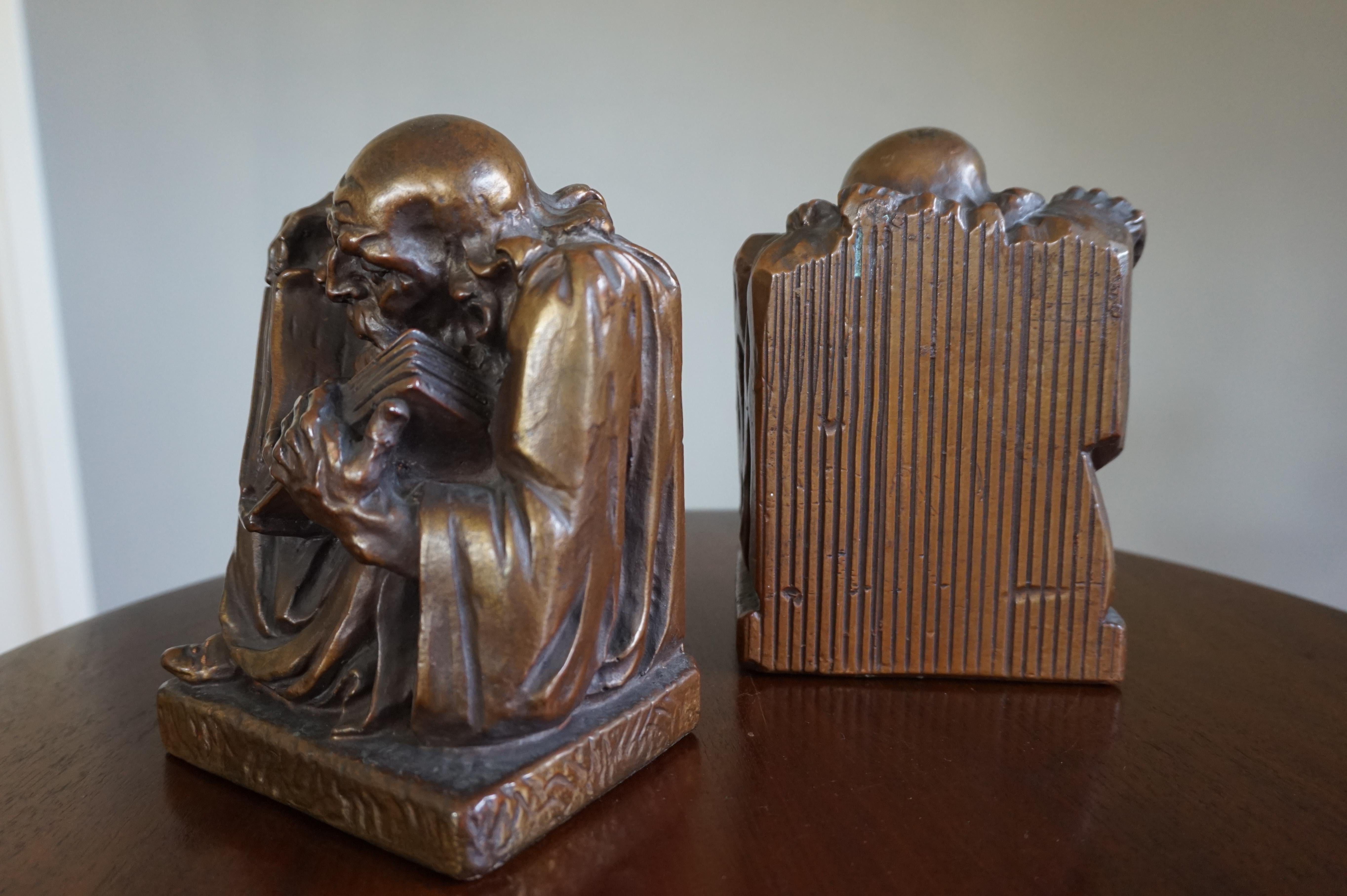 Rare & Skillfully Crafted Pair of Patinated Brass, Alchemist Sculpture Bookends For Sale 4