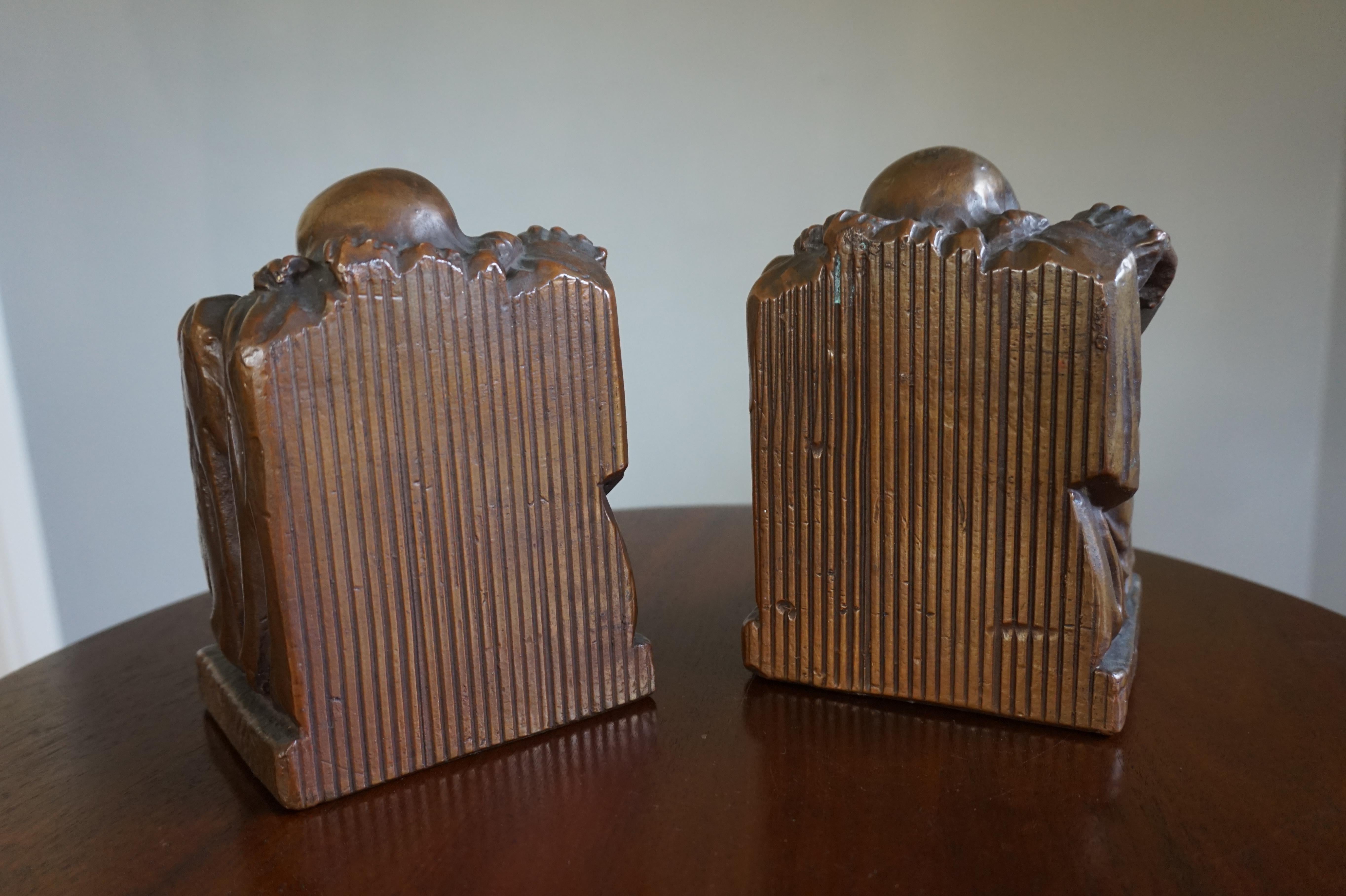 Rare & Skillfully Crafted Pair of Patinated Brass, Alchemist Sculpture Bookends For Sale 6