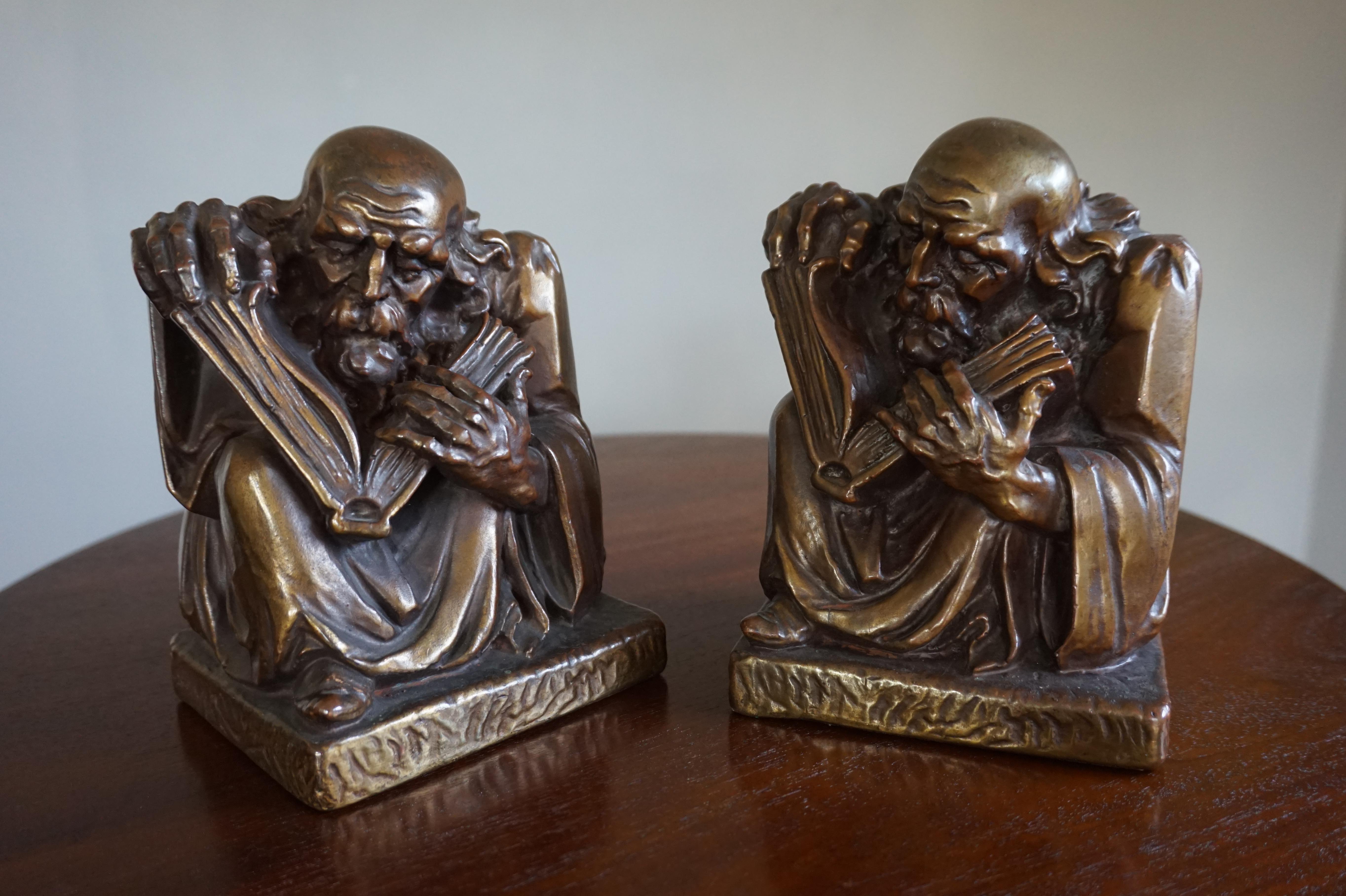 Striking early 20th century bookends with maker's mark.

Since mediëval times alchemy has been part of virtually all cultures around the globe. The artist who created these stunning bookends must have been inspired by the archetypes of alchemists