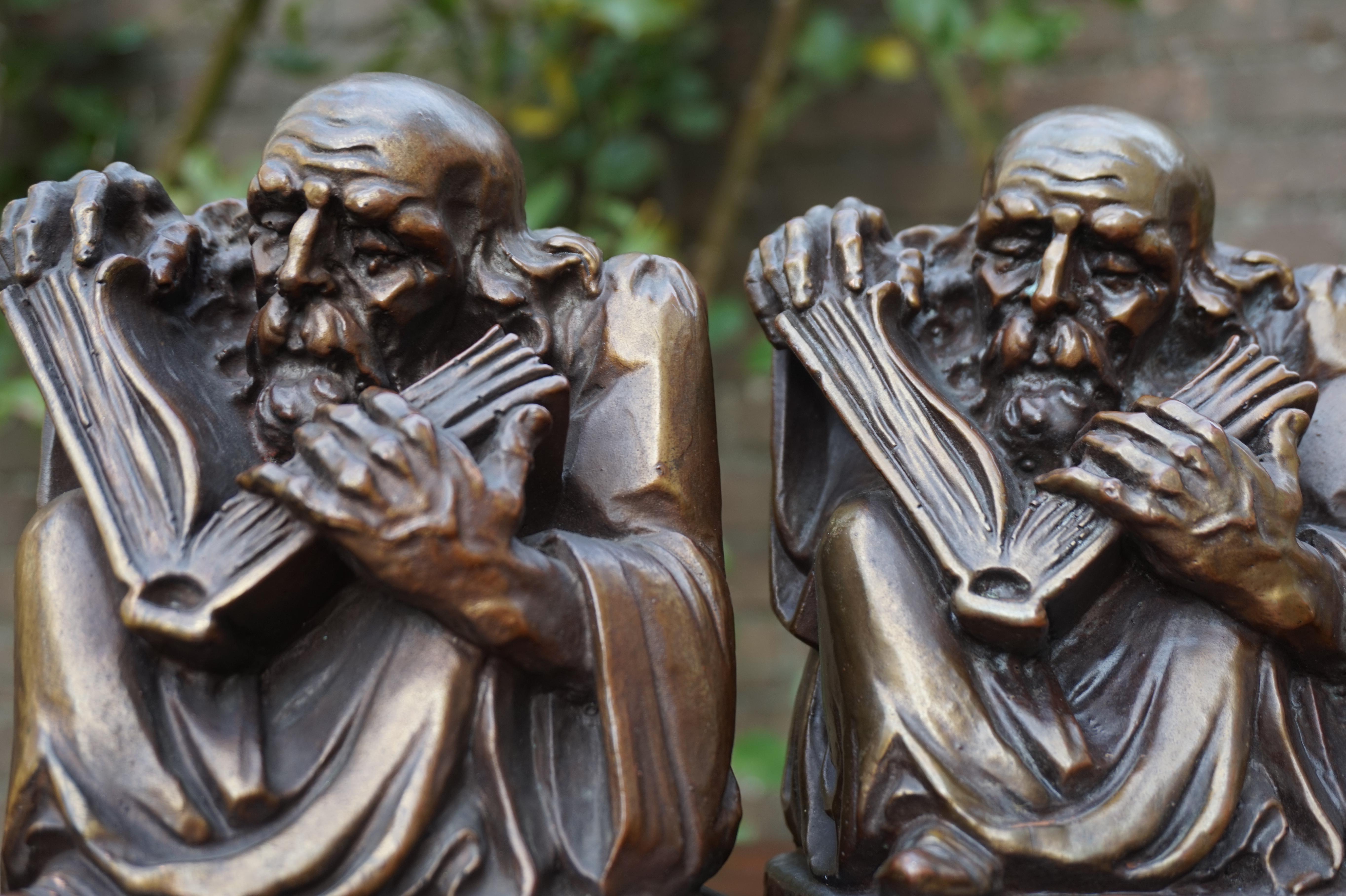 20th Century Rare & Skillfully Crafted Pair of Patinated Brass, Alchemist Sculpture Bookends
