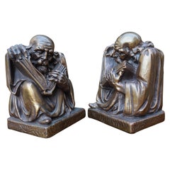 Rare & Skillfully Crafted Pair of Patinated Brass, Alchemist Sculpture Bookends