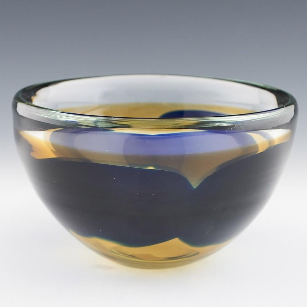 Czech Rare Skrdlovice Yellow and Blue Cased Bowl Designed by Karel Wunsch, 1973 For Sale