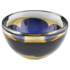 Seltene Skrdlovice-Schale mit gelbem und blauem Gehäuse entworfen von Karel Wunsch, 1973