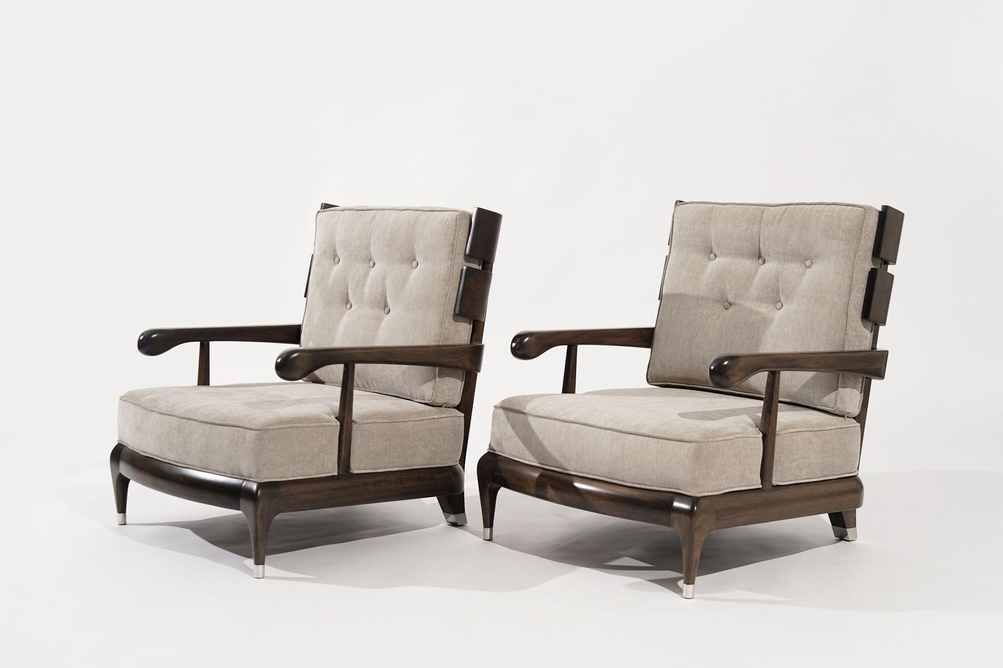 20th Century Rare Slat-Back Walnut Lounge Chairs by Widdicomb, Circa 1950s For Sale