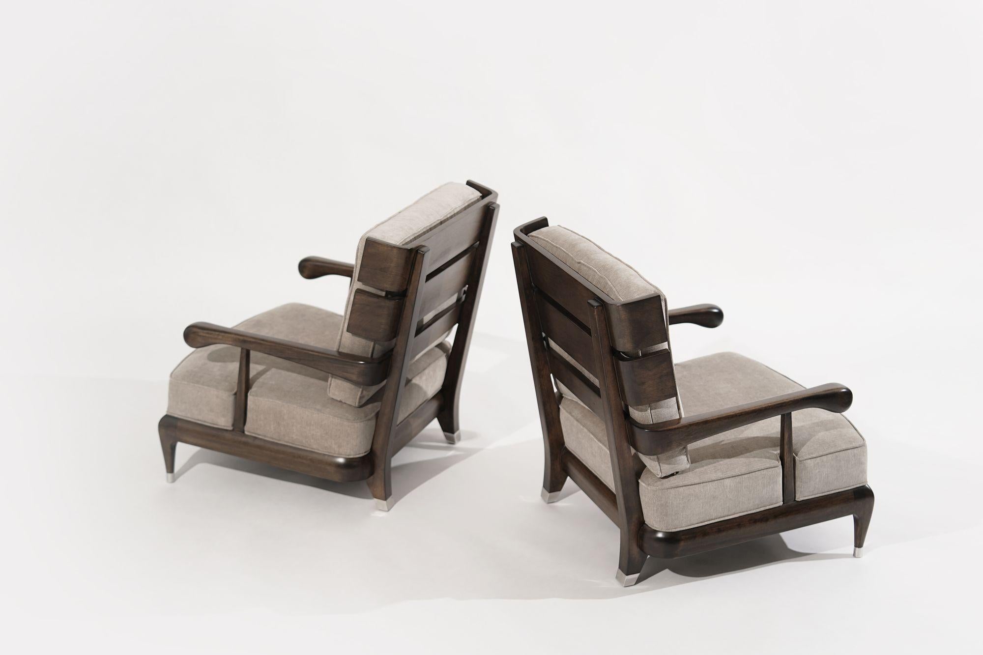 Nickel Rare Slat-Back Walnut Lounge Chairs by Widdicomb, Circa 1950s For Sale