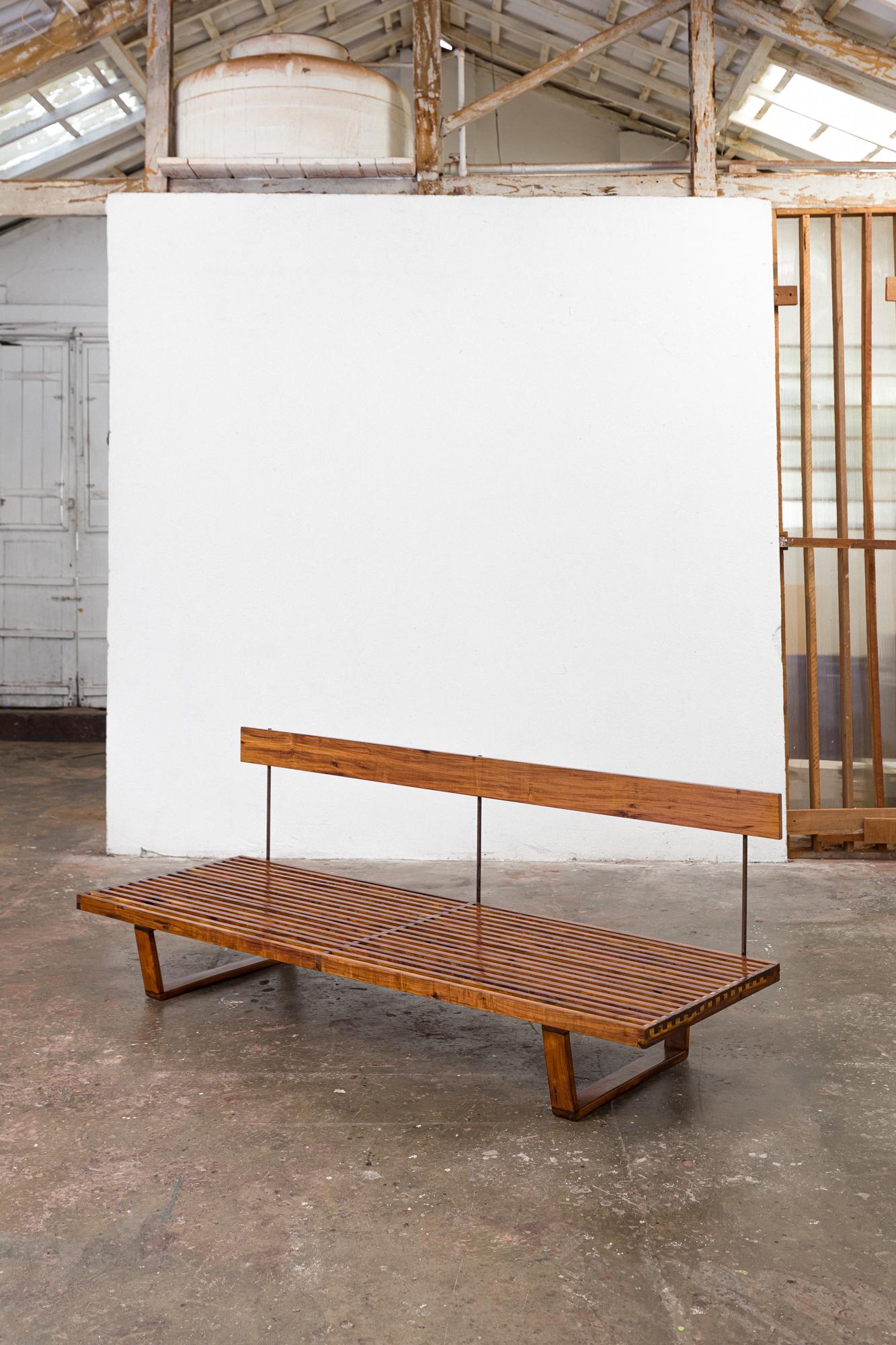 Mid-Century Modern Pair of Rare slatted bench by Martin Eisler For Sale