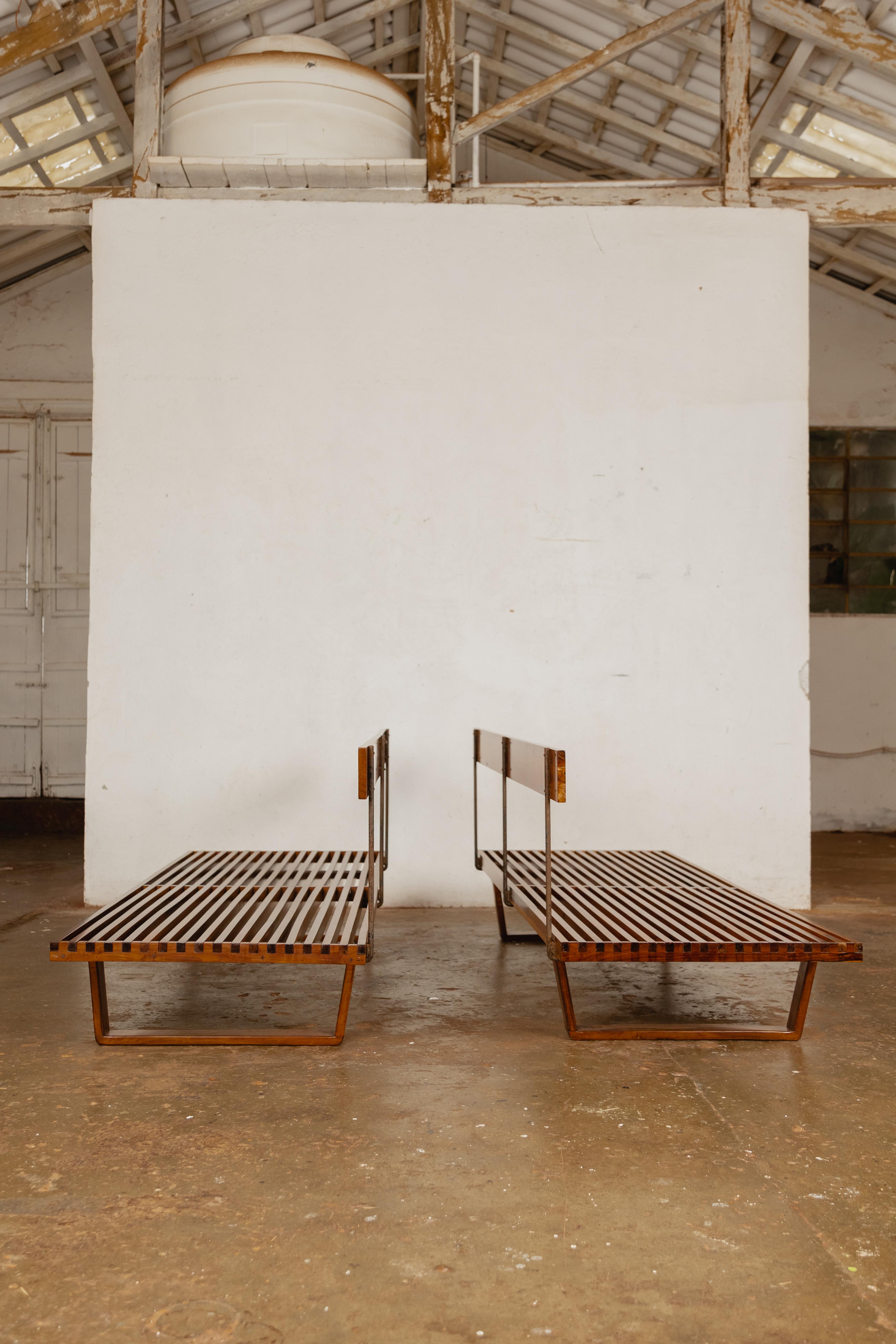 Hardwood Rare slatted bench by Martin Eisler For Sale