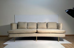 Rare Slightly Curved Sofa by Wormley for Dunbar with Brass Legs