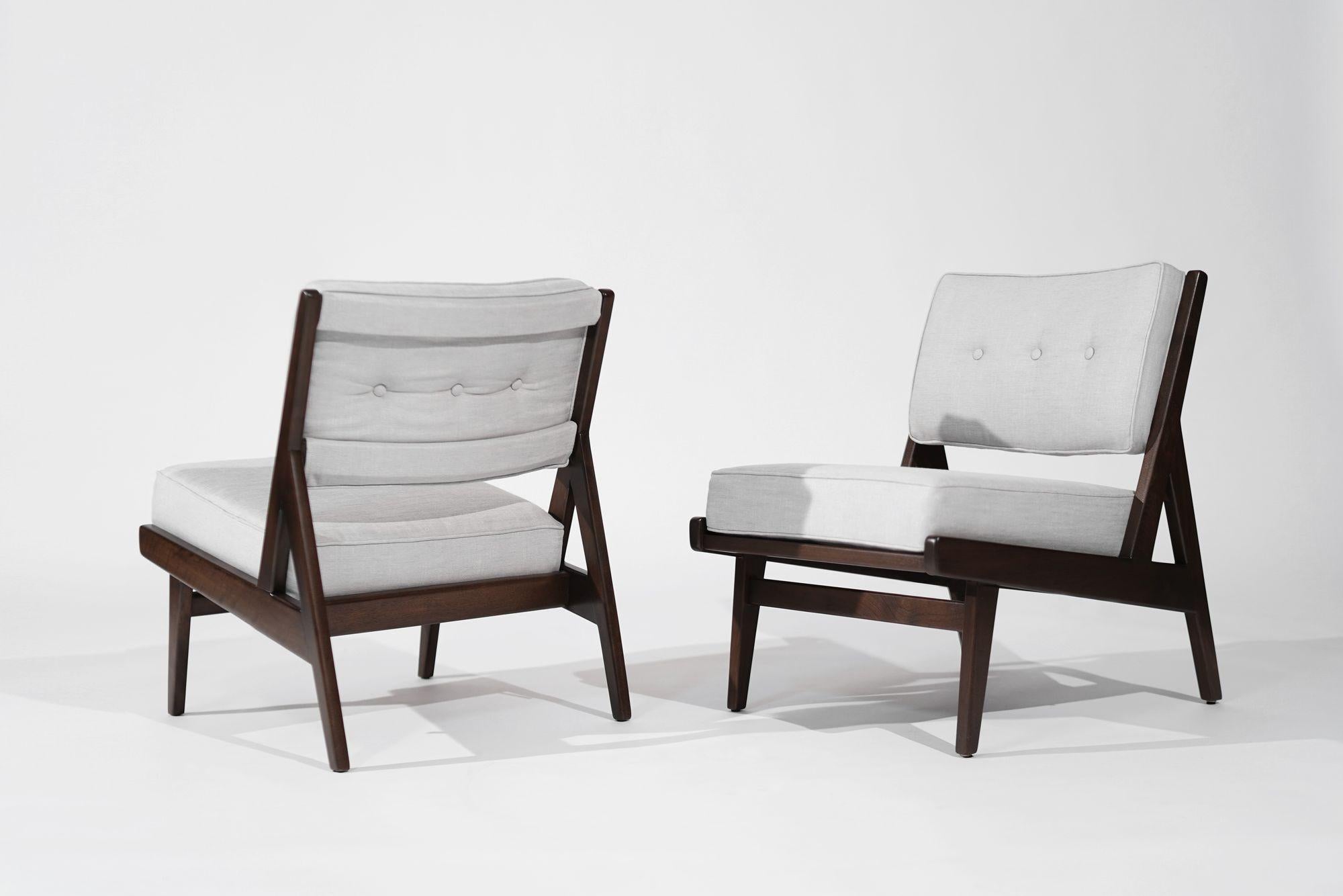 Seltene Sessel ohne Armlehne von Jens Risom für Risom, Inc., ca. 1950er Jahre (Leinen) im Angebot