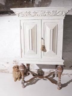Rare Small 17th Century Dutch 'Nursery' Cushion Cabinet Oak White Painted