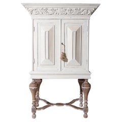 Rare Small 17th Century Dutch 'Nursery' Cushion Cabinet Oak White Painted
