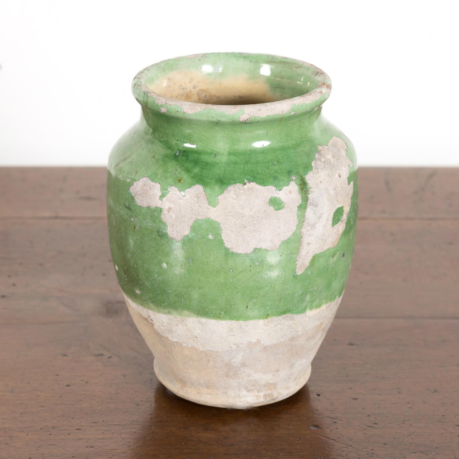 Rare Small 19th Century French Pot de Confit or Confit Pot with Green Glaze In Good Condition In Birmingham, AL