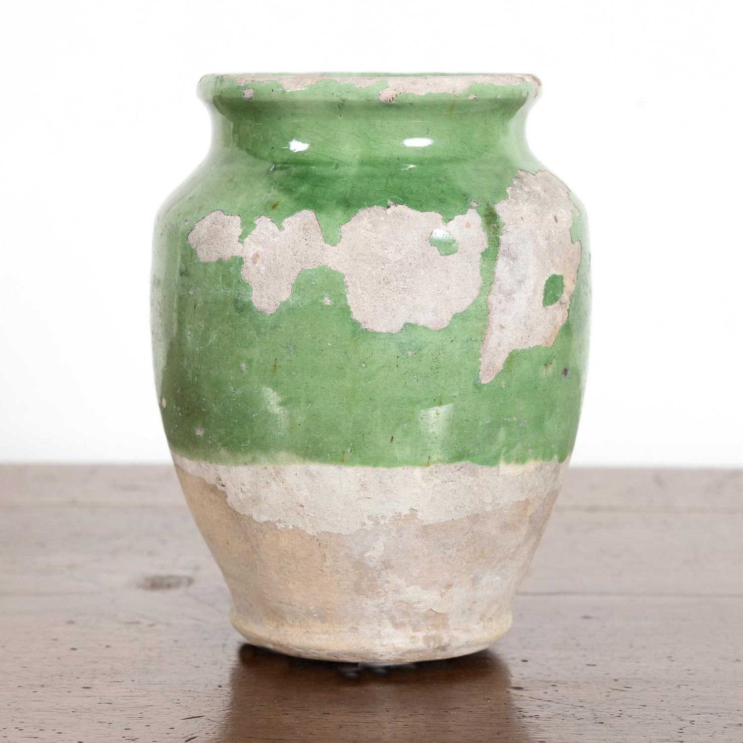Terracotta Rare Small 19th Century French Pot de Confit or Confit Pot with Green Glaze