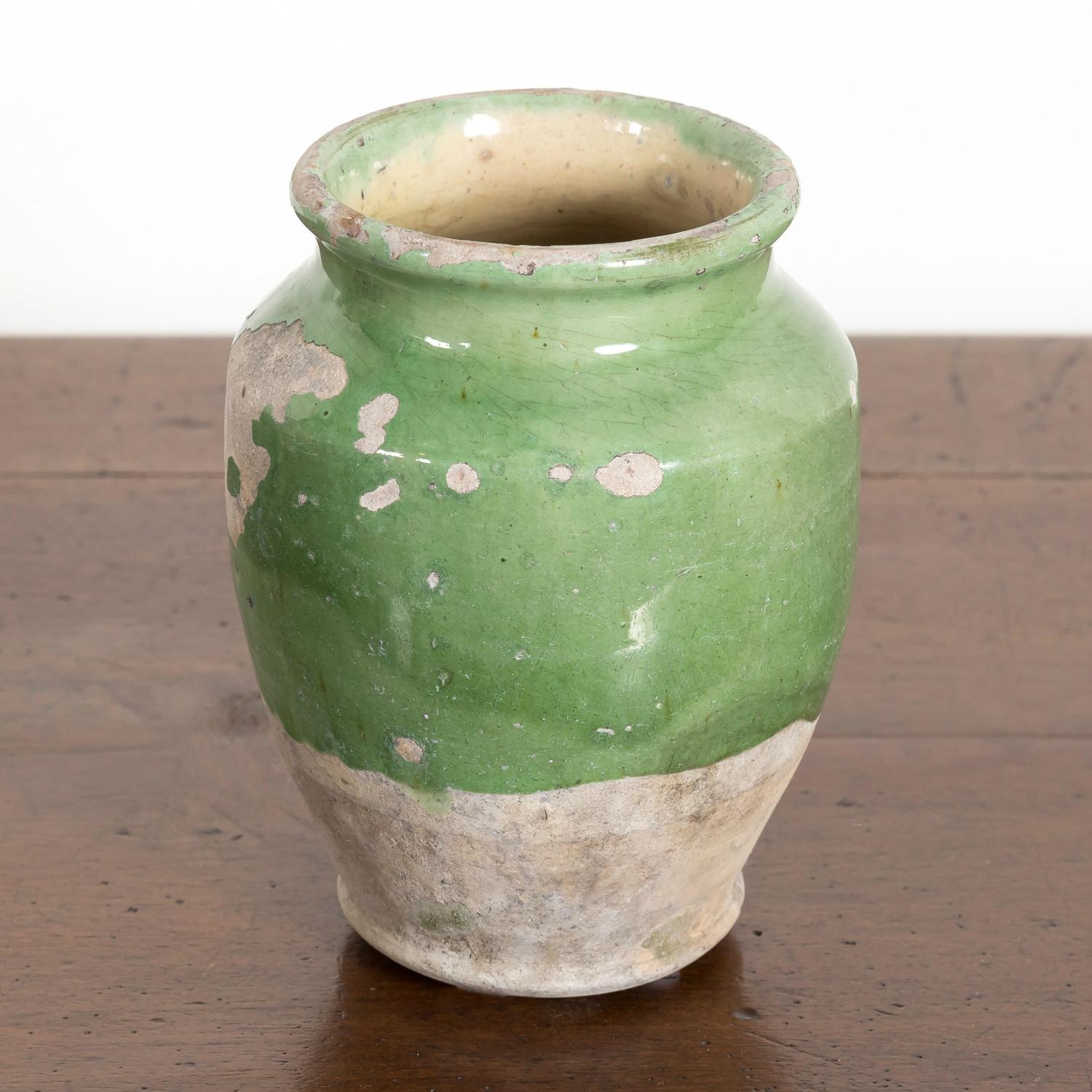 Rare Small 19th Century French Pot de Confit or Confit Pot with Green Glaze 1