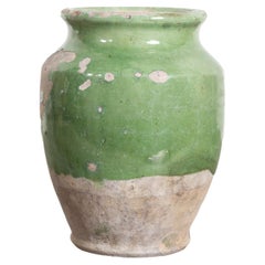 Rare Small 19th Century French Pot de Confit or Confit Pot with Green Glaze