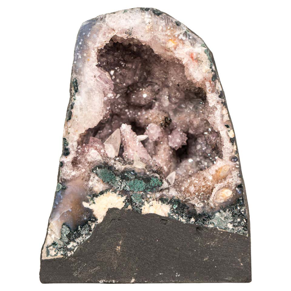 Double Windowed Amethyst Geode with Agatised Borders and Rare Calcite ...