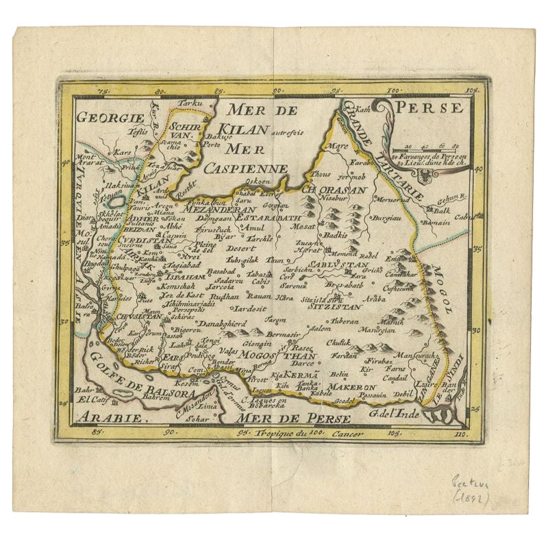 Pequeño y raro mapa antiguo del Imperio Persa, 1692