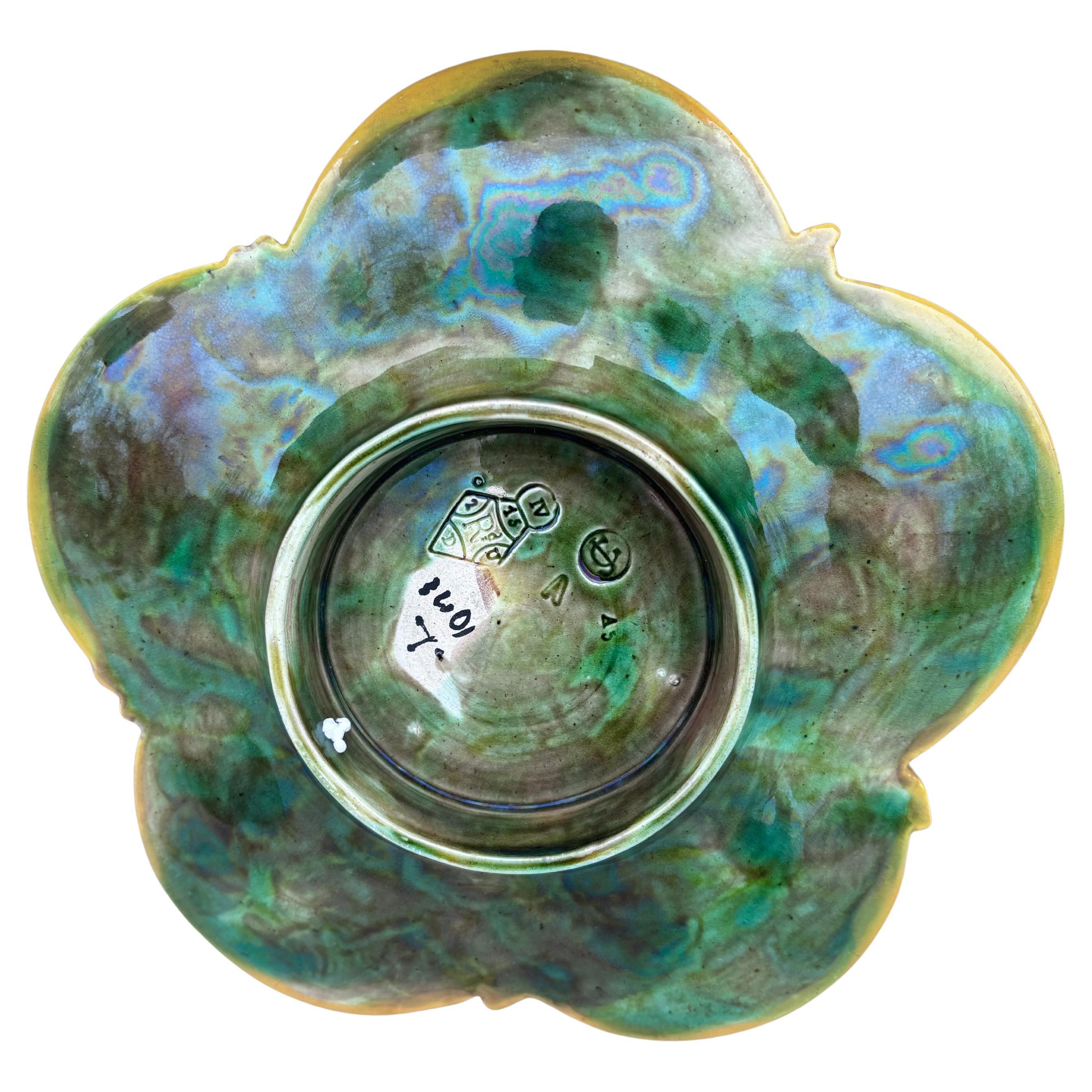 Rare Small Aqua Majolica Oyster Plate, George Jones, circa 1878 In Good Condition For Sale In Austin, TX