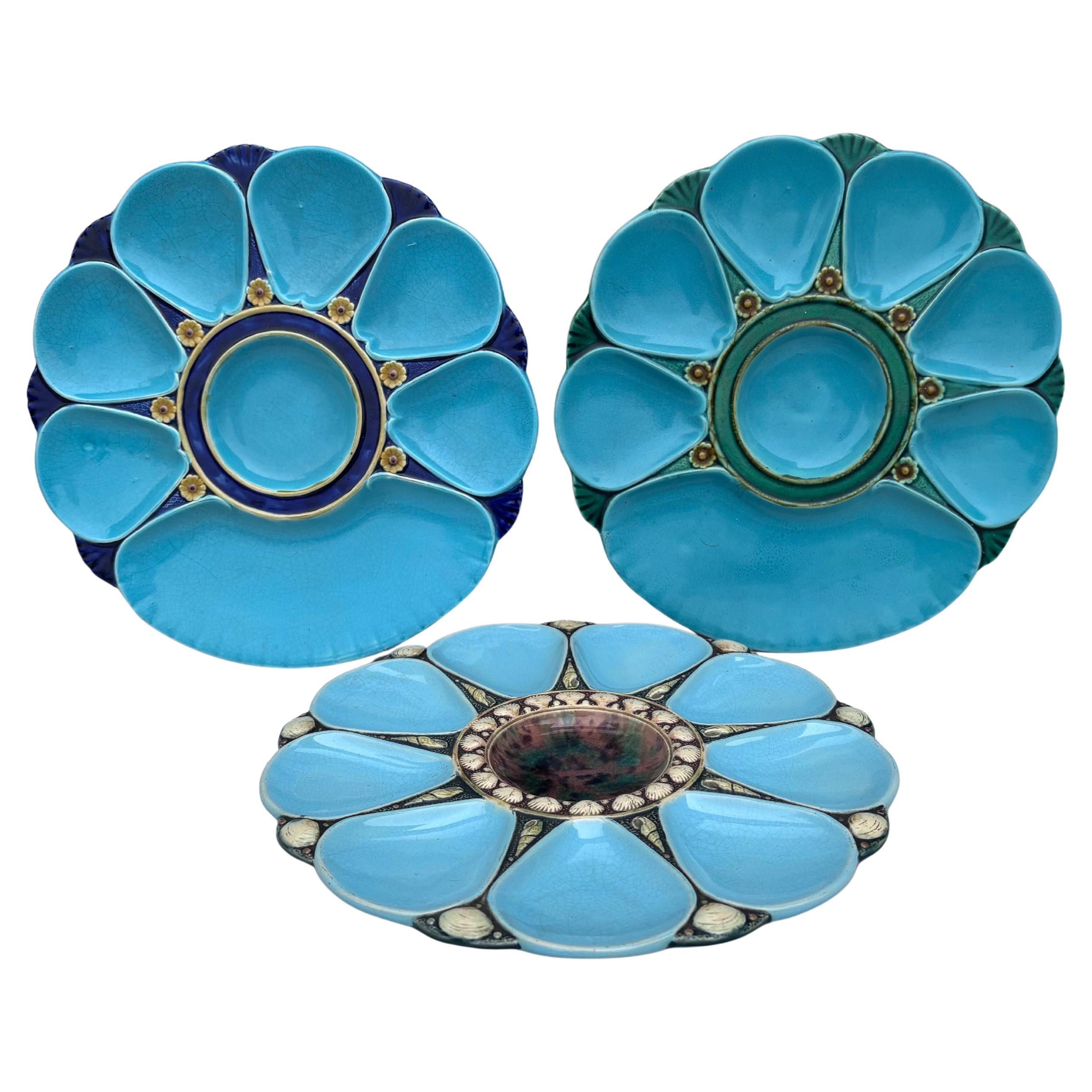 Ceramic Rare Small Aqua Majolica Oyster Plate, George Jones, circa 1878 For Sale