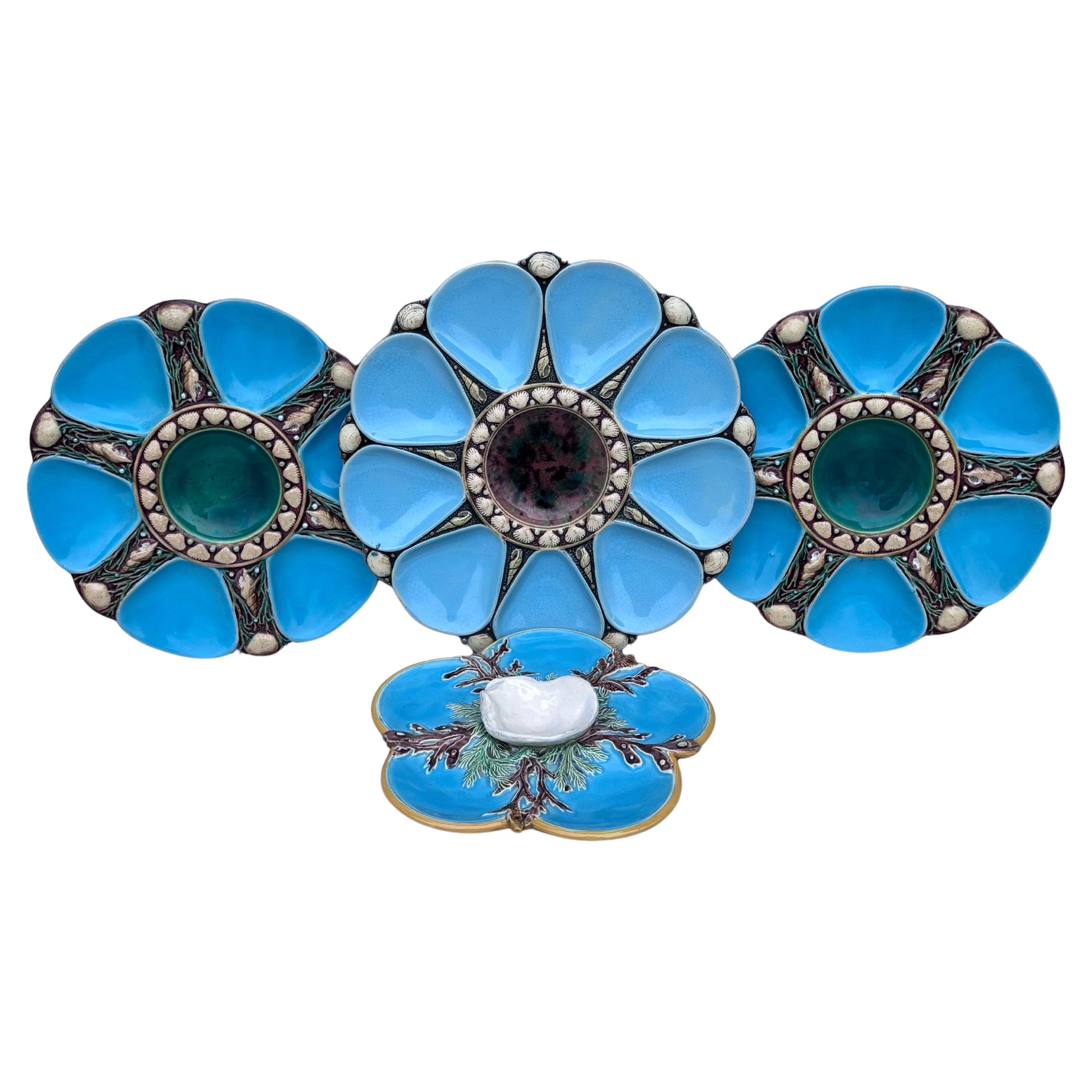 Rare Small Aqua Majolica Oyster Plate, George Jones, circa 1878 For Sale 1