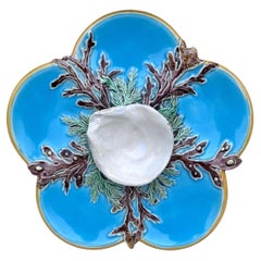 Rare Small Aqua Majolica Oyster Plate, George Jones, circa 1878