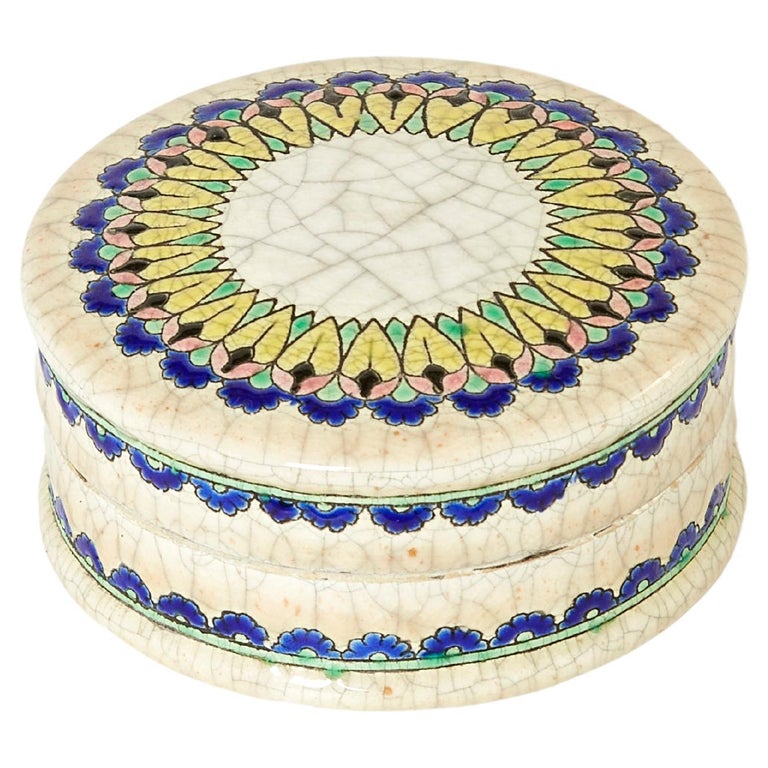 Rare Small Cream Art Deco Box Emaux de Longwy, 1920 For Sale at 1stDibs