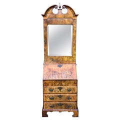 Rare small early-18th century walnut bureau bookcase cabinet