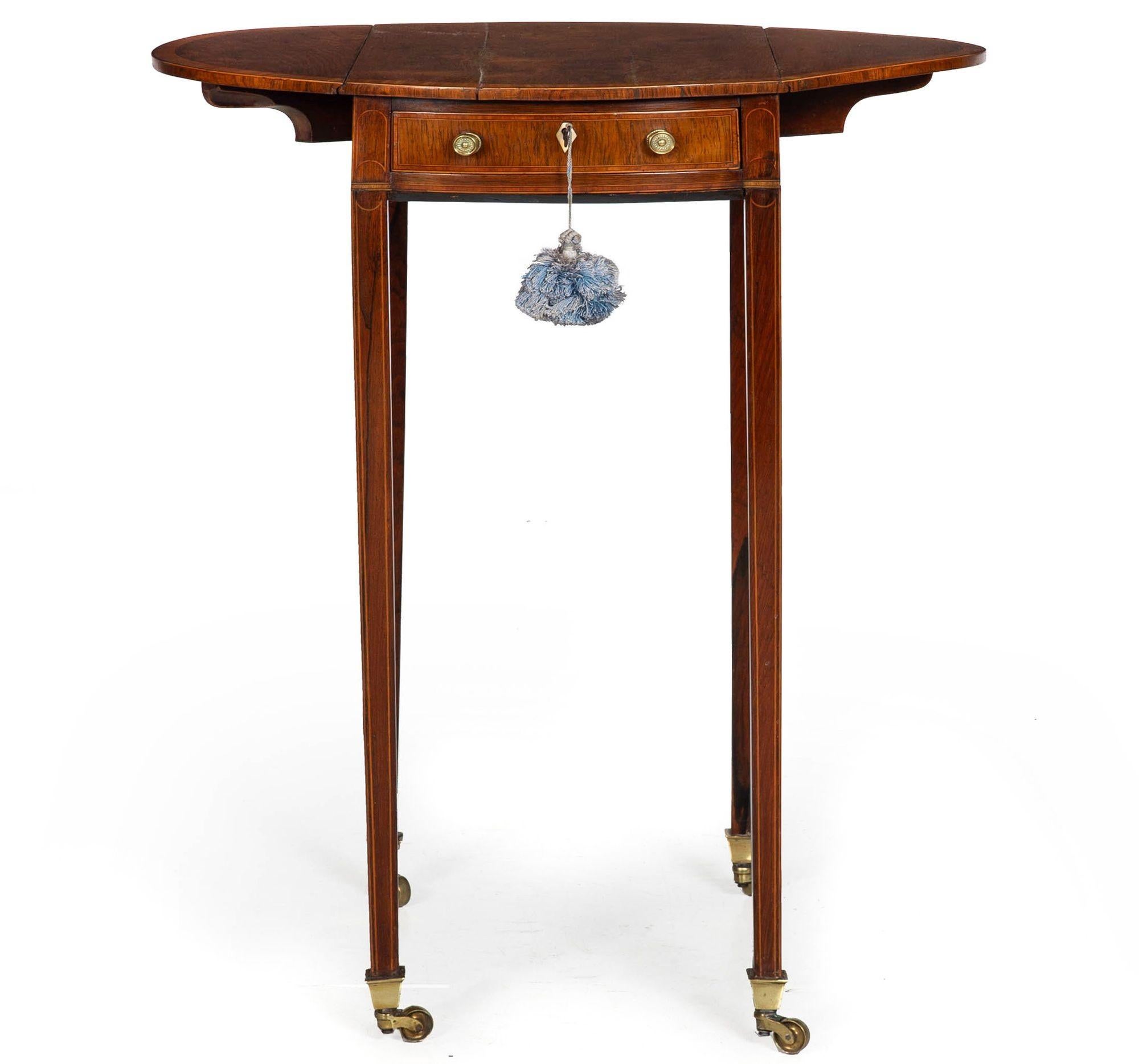 Sheraton Rare Small English George III Rosewood Ovular Pembroke Side Table circa 1795 For Sale