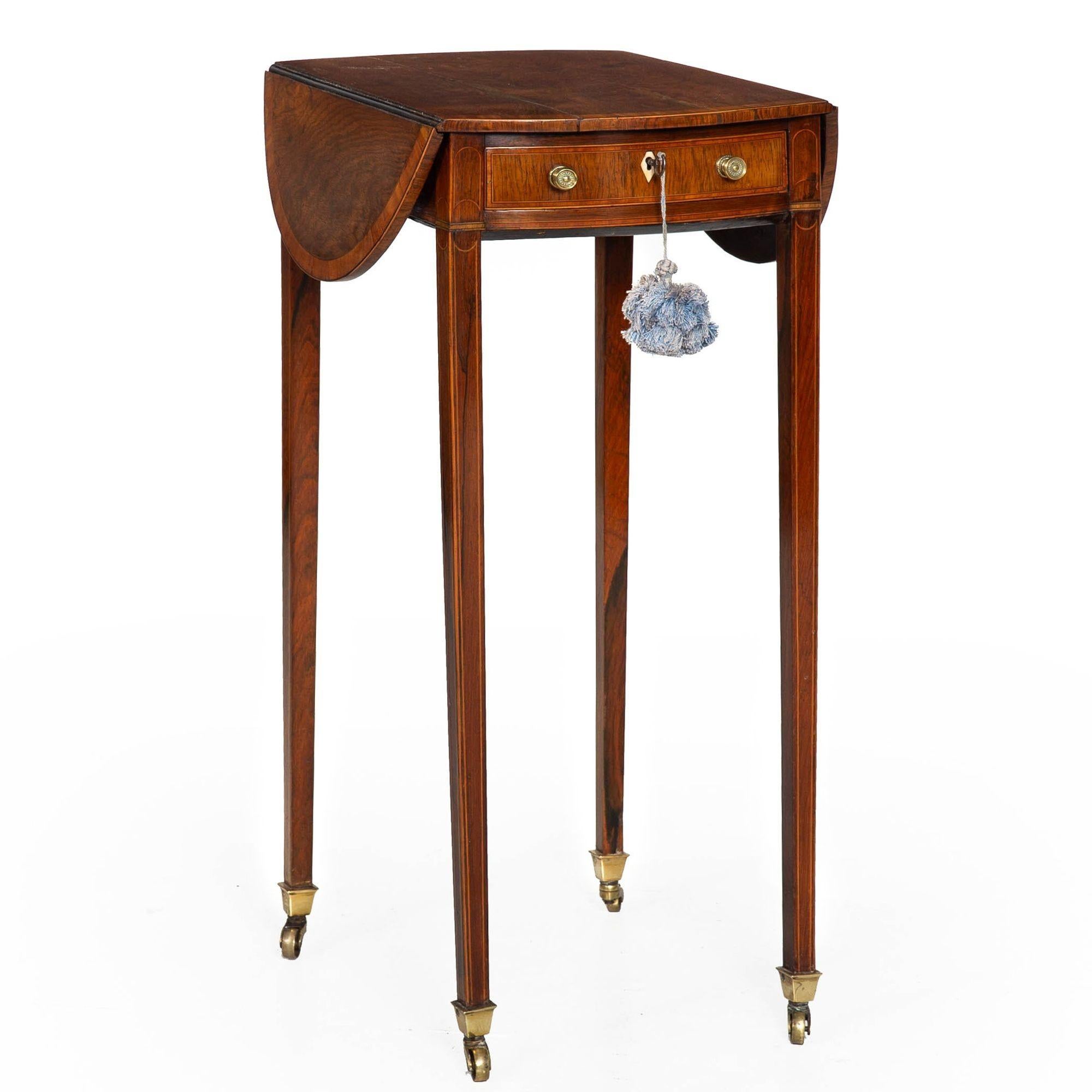 18th Century and Earlier Rare Small English George III Rosewood Ovular Pembroke Side Table circa 1795 For Sale