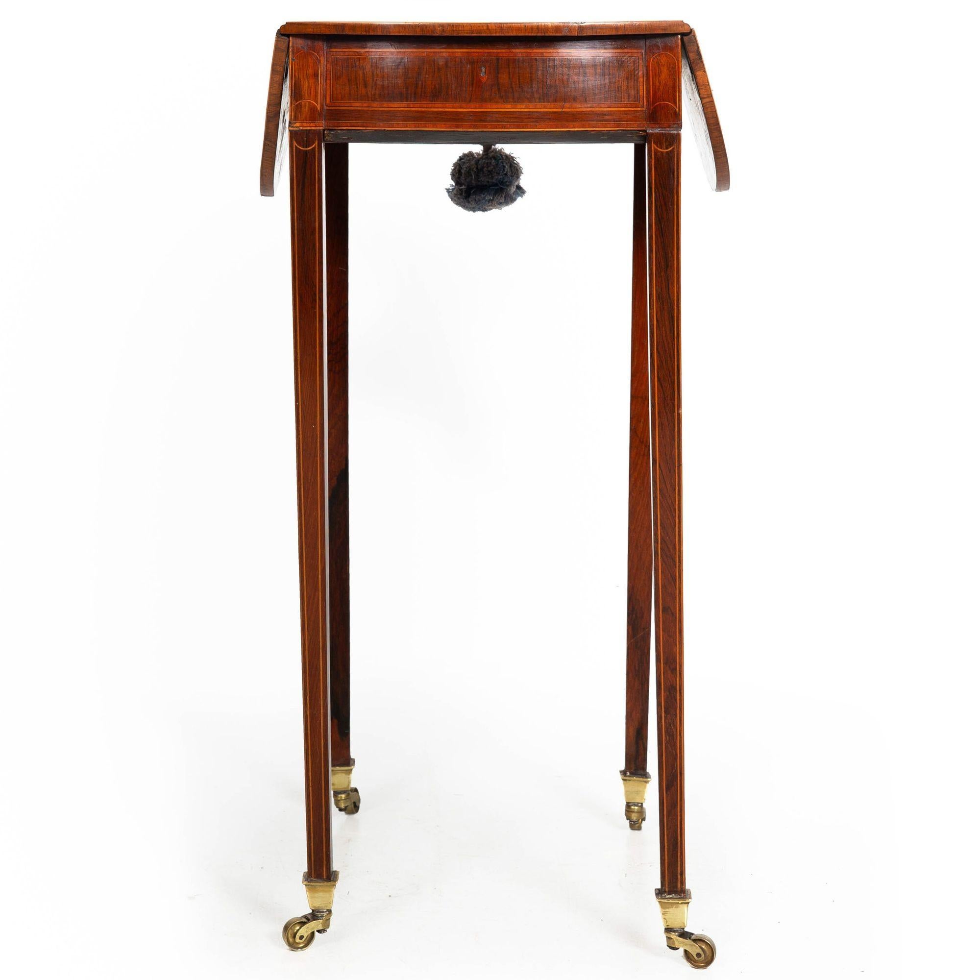 Brass Rare Small English George III Rosewood Ovular Pembroke Side Table circa 1795 For Sale