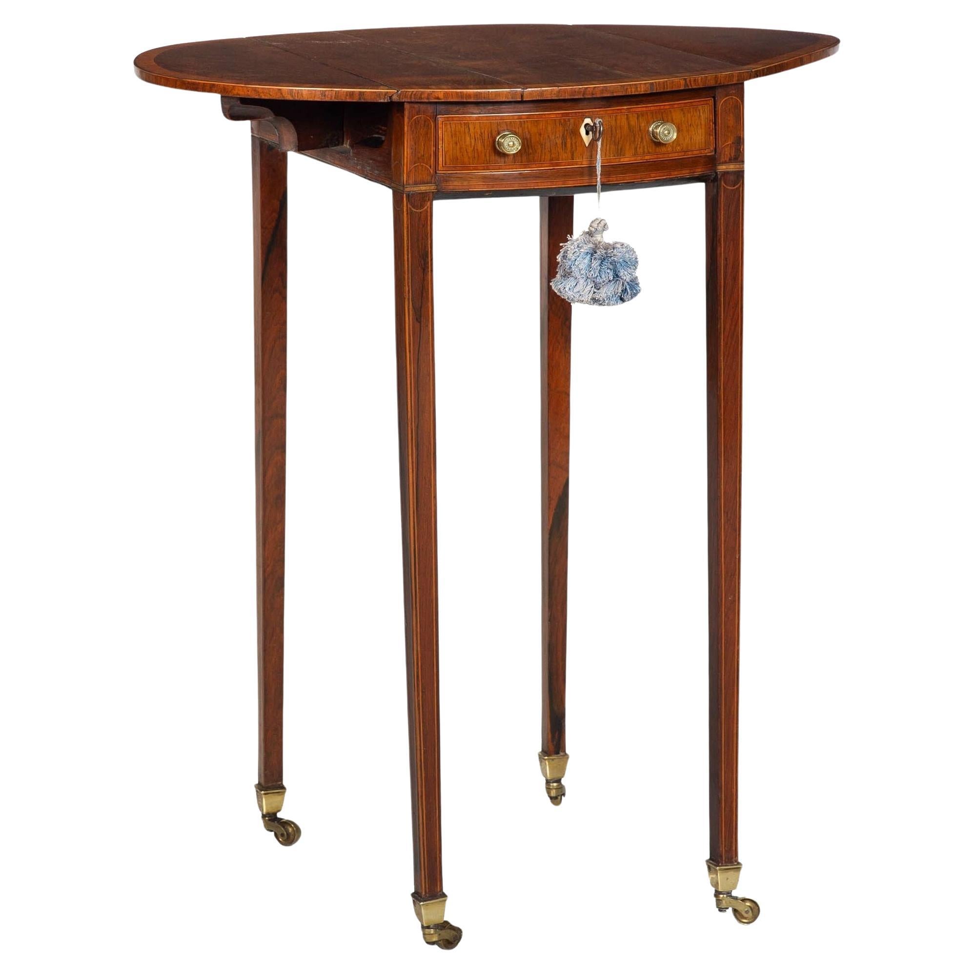 Rare Small English George III Rosewood Ovular Pembroke Side Table circa 1795