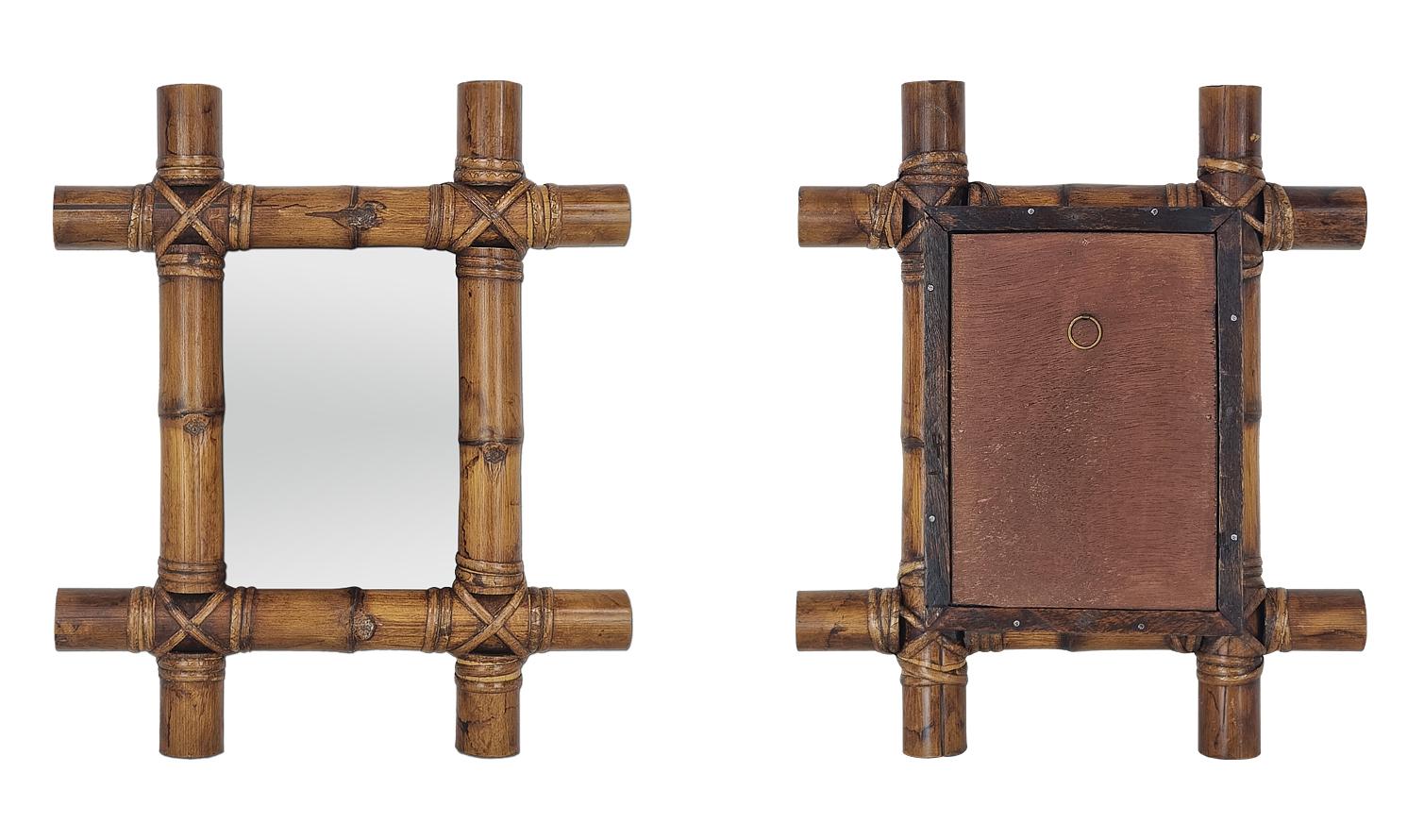 Raro piccolo specchio da parete in bambù antico francese, circa 1920 in vendita 2