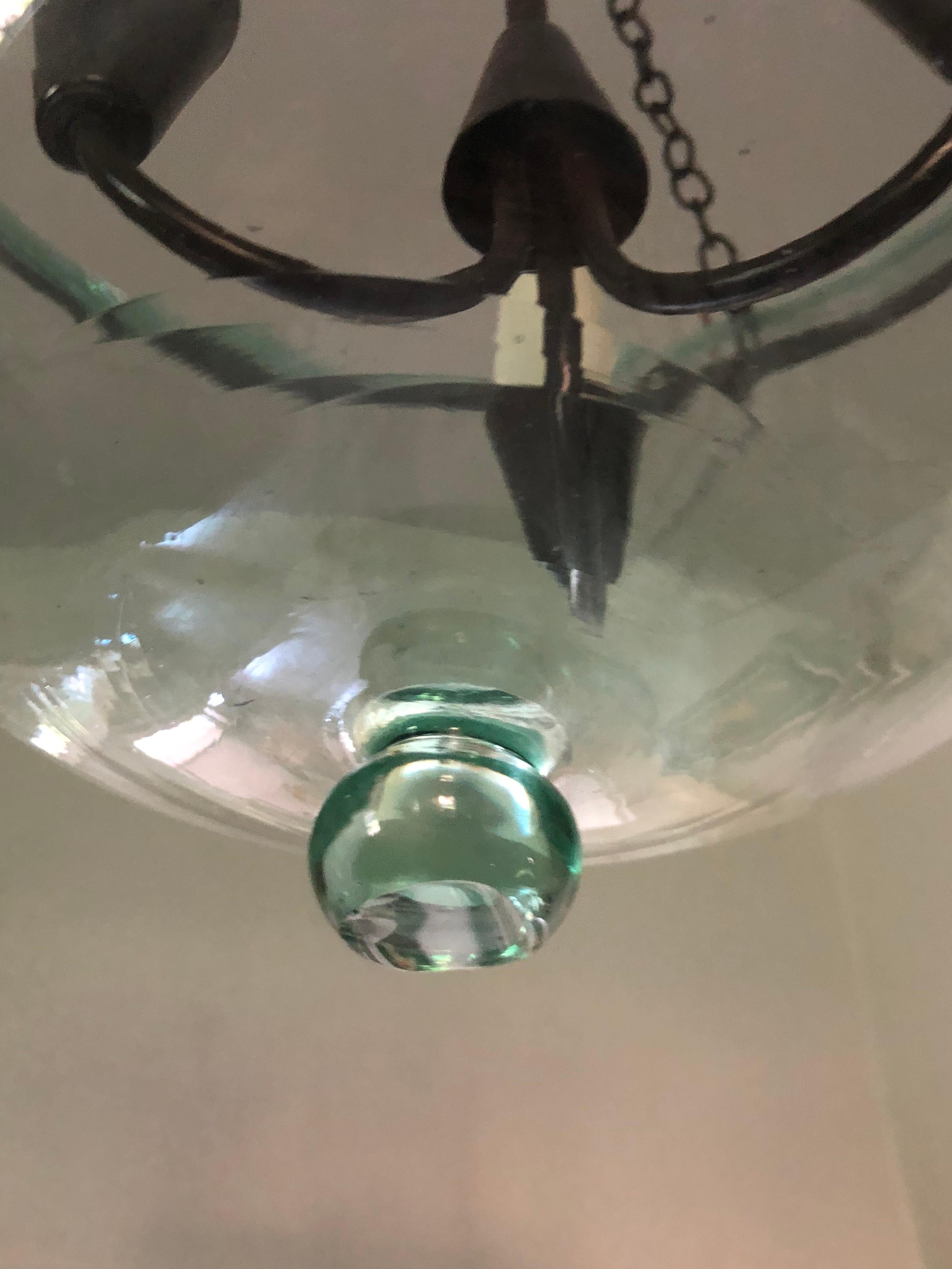 Steel Rare Small French Green Bell Cloche Hanging Light