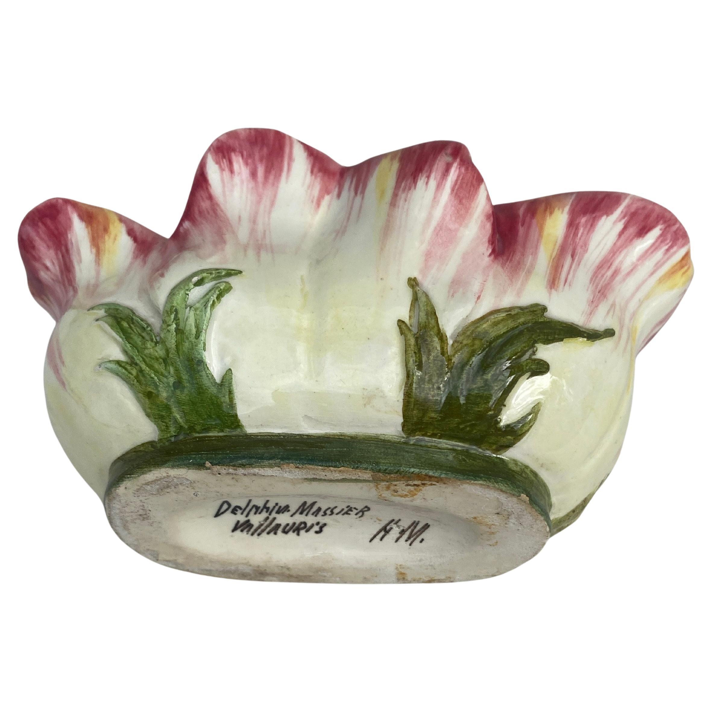 Rare Small Majolica Tulip Jardiniere Delphin Massier, circa 1890 In Good Condition In Austin, TX