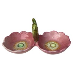 Rare Small Majolica Wild Rose Salt Cellar Delphin Massier, circa 1890