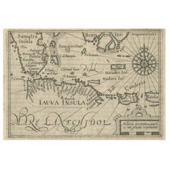 Rare Small Map of Sumatra, Java, Borneo, Macassar, Madura, Bali, 1614